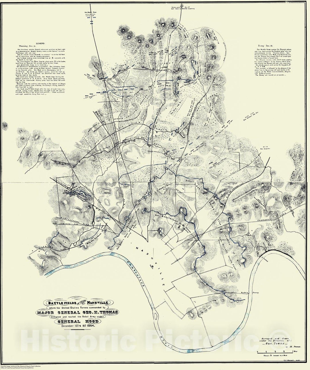 Historic Nautical Map - Battlefields In Front Of Nashville, TN, 1864 NOAA Civil War - Vintage Wall Art