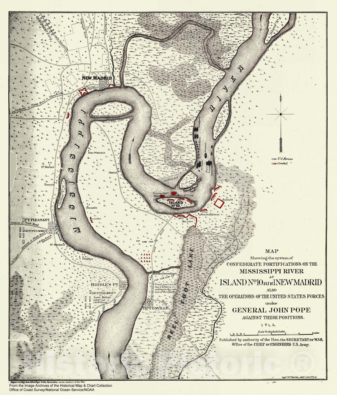 Historic Nautical Map - Confederate Fortifications On The Mississippi River, MO, TN, 1862 Civil War Historic Nautical Map - Vintage Wall Art