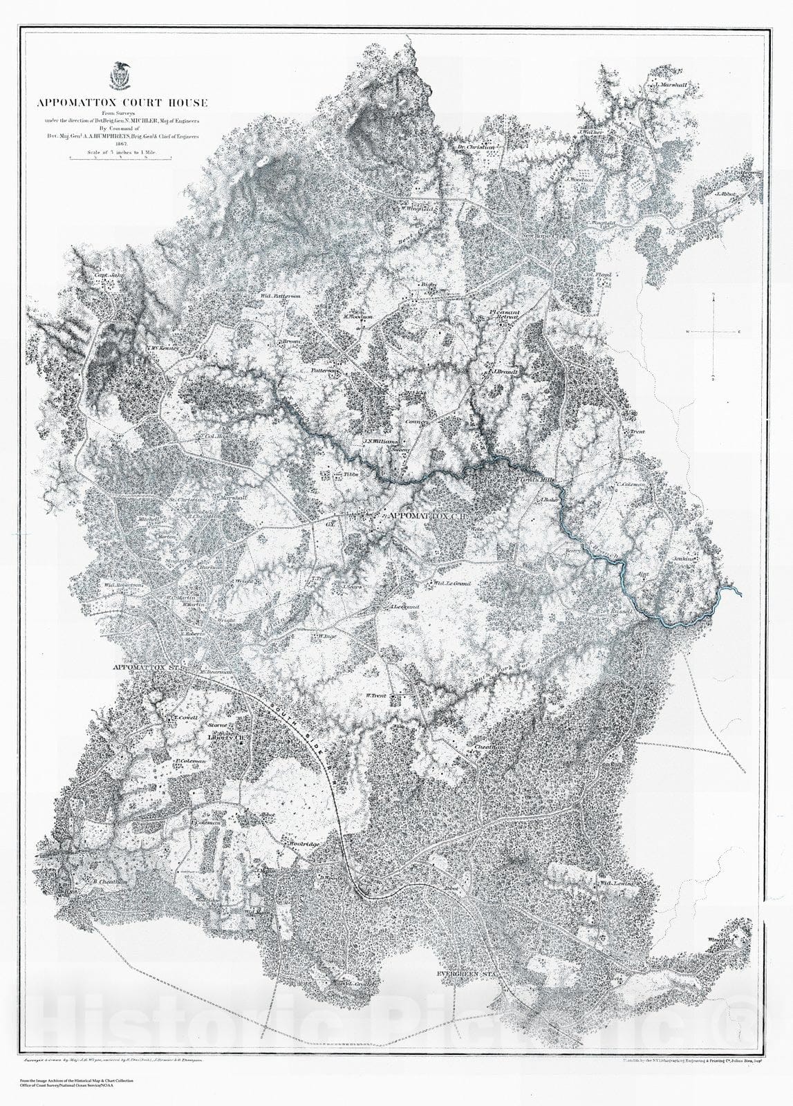 Historic Nautical Map - Appomattox Court House, VA, 1867 NOAA Civil War - Vintage Wall Art