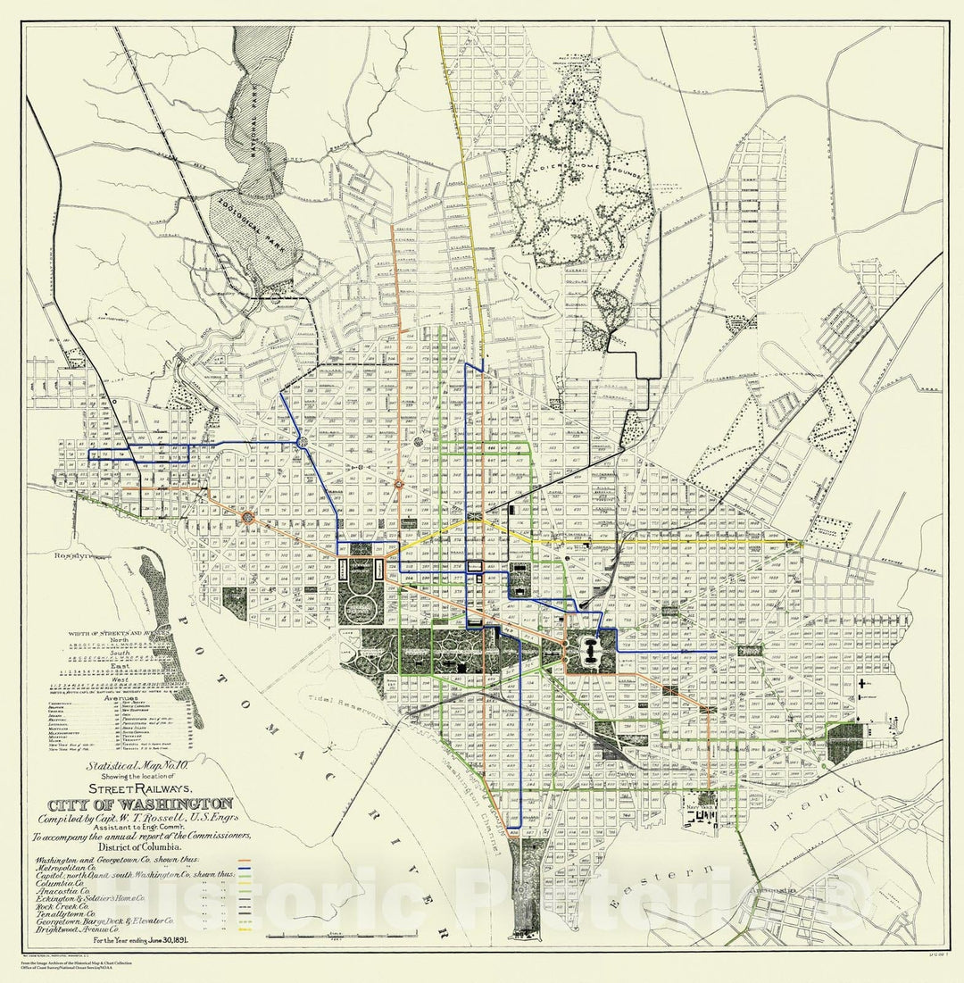 Historic Nautical Map - Statistical Map No.10 Showing The Location Of Street Railways, City Of Washington, DC, 1891 NOAA City Plan - Vintage Wall Art