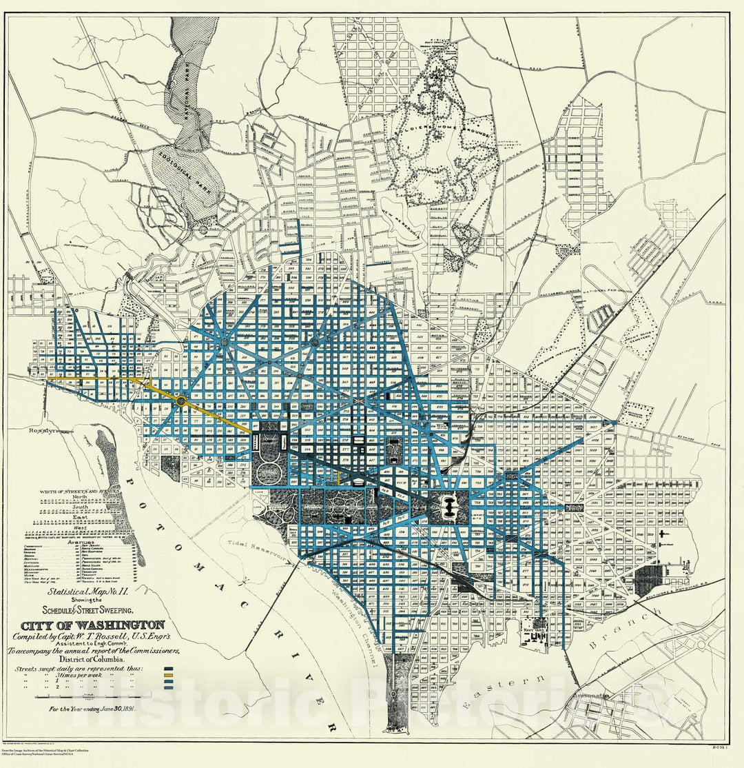 Historic Nautical Map - Statistical Map No.11 Showing The Schedule Of Street Sweeping, City Of Washington, DC, 1891 NOAA City Plan - Vintage Wall Art