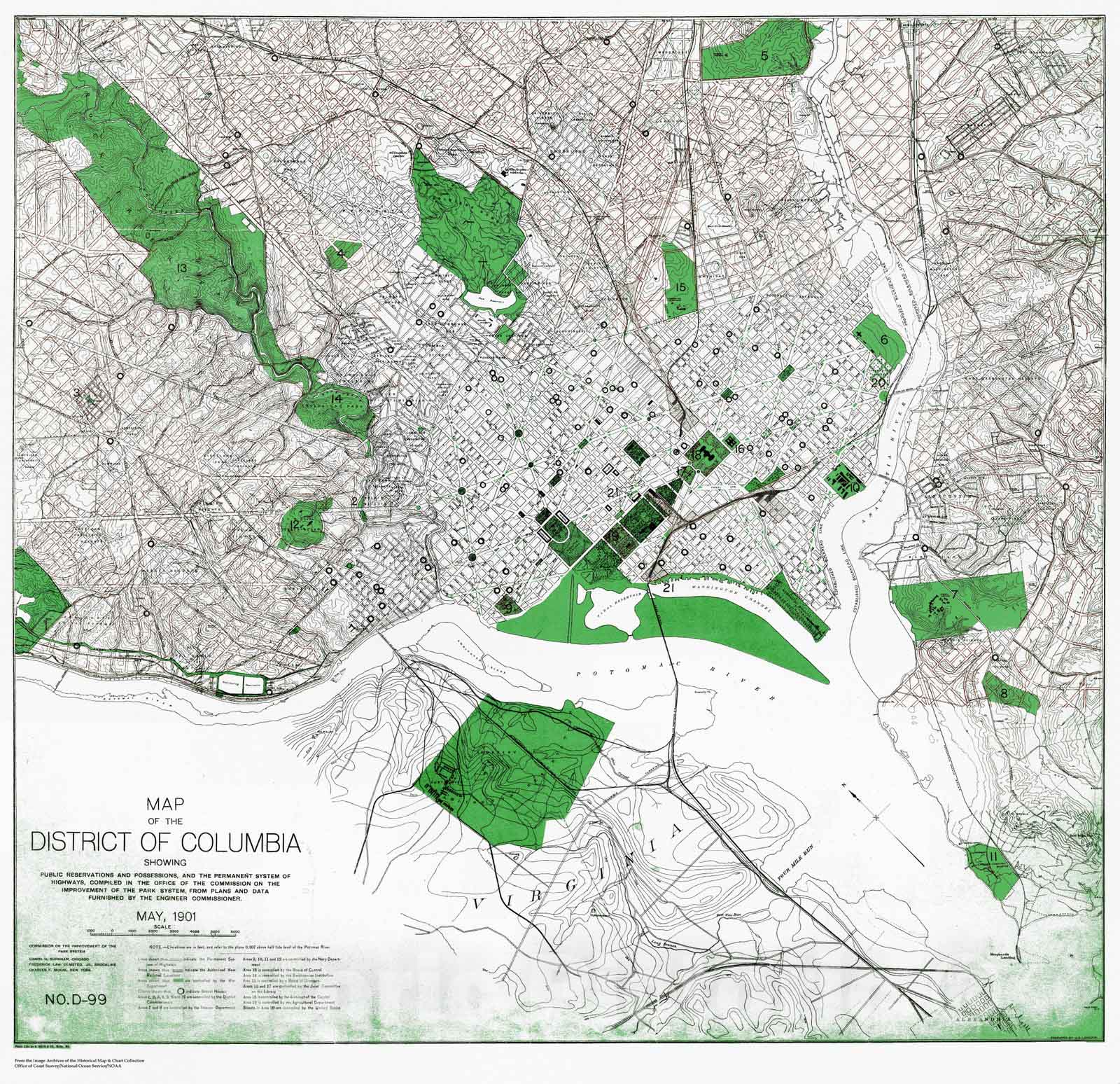 Historic Nautical Map - Shows Public Possessions For Park Service Use, DC, 1901 NOAA City Plan - Vintage Wall Art