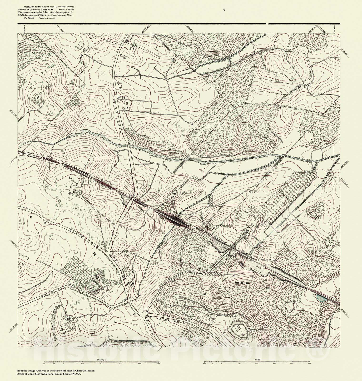 Historic Nautical Map - Topographic Map Of Washington And Vicinity, Sheet 4, DC, 1888 NOAA Topographic - Vintage Wall Art