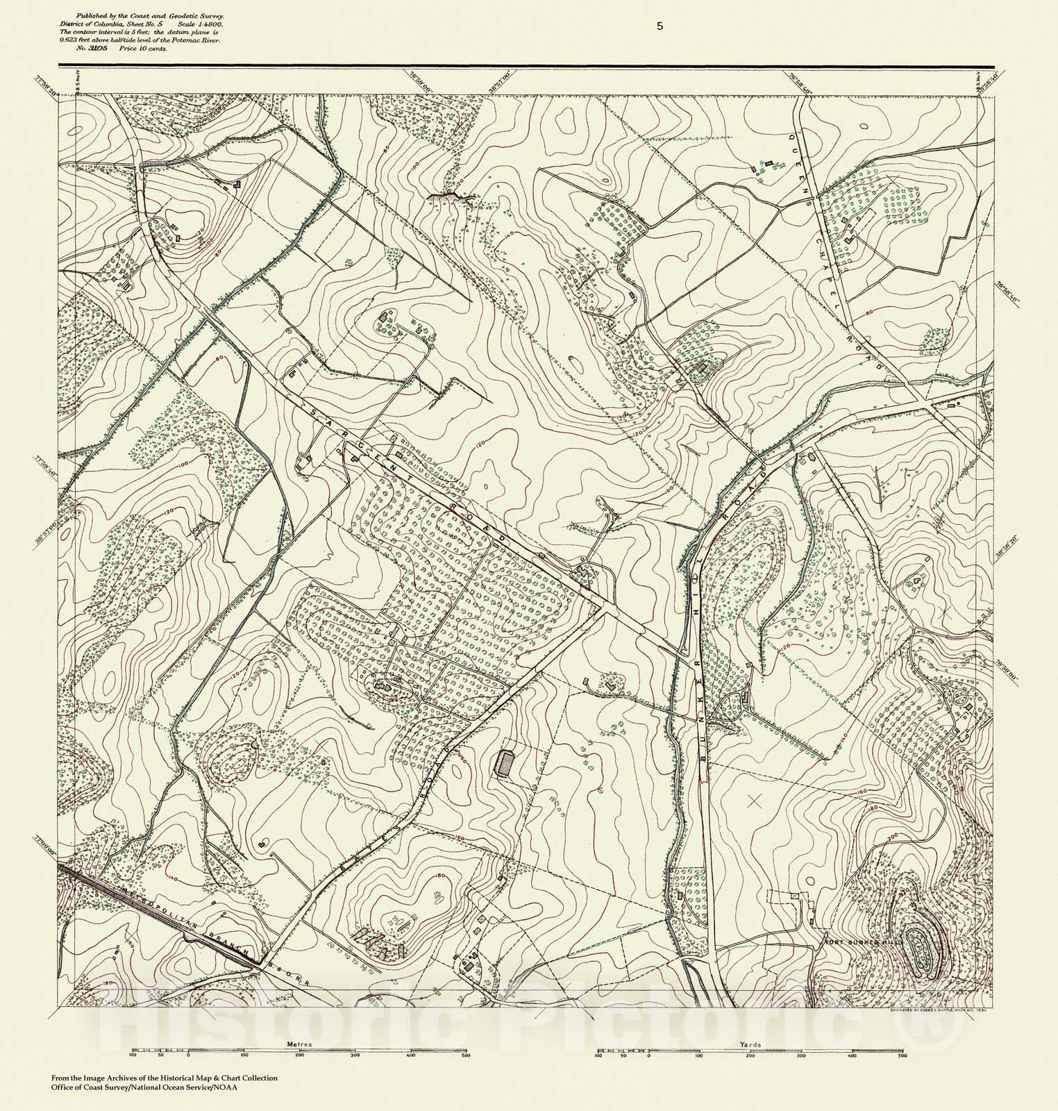 Historic Nautical Map - Topographic Map Of Washington And Vicinity, Sheet 5, DC, 1888 NOAA Topographic - Vintage Wall Art