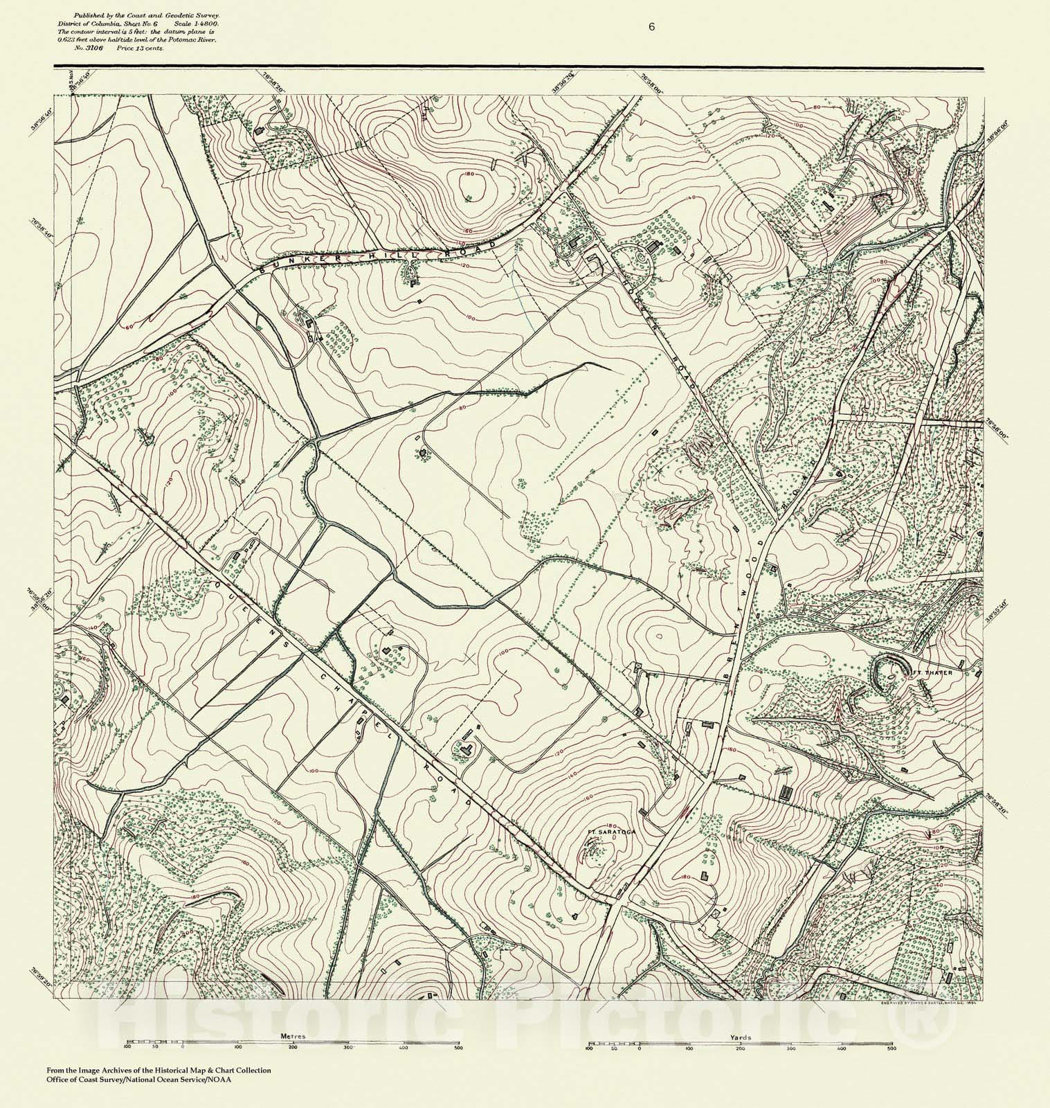 Historic Nautical Map - Topographic Map Of Washington And Vicinity, Sheet 6, DC, 1888 NOAA Topographic - Vintage Wall Art