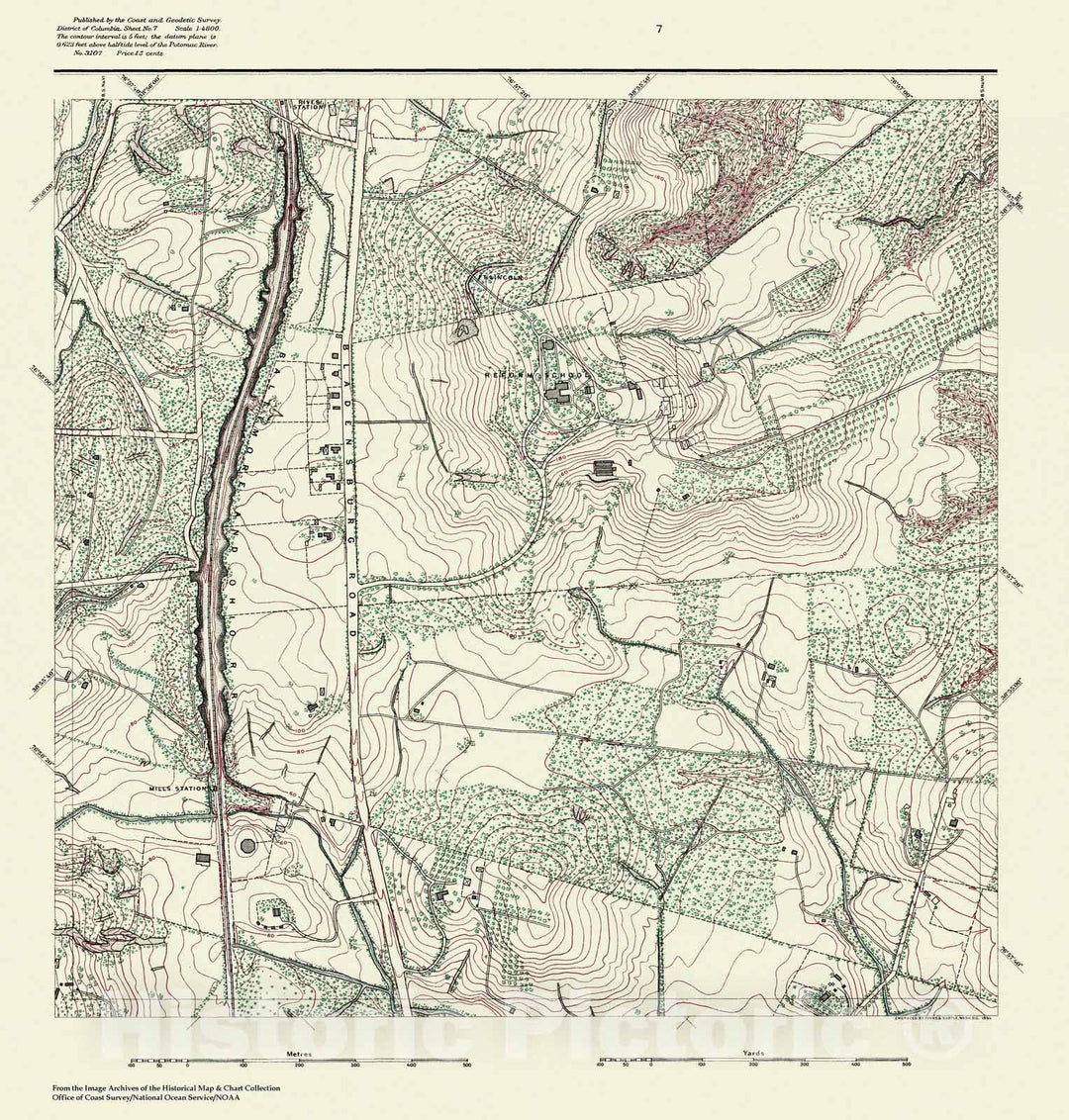 Historic Nautical Map - Topographic Map Of Washington And Vicinity, Sheet 7, DC, 1888 NOAA Topographic - Vintage Wall Art