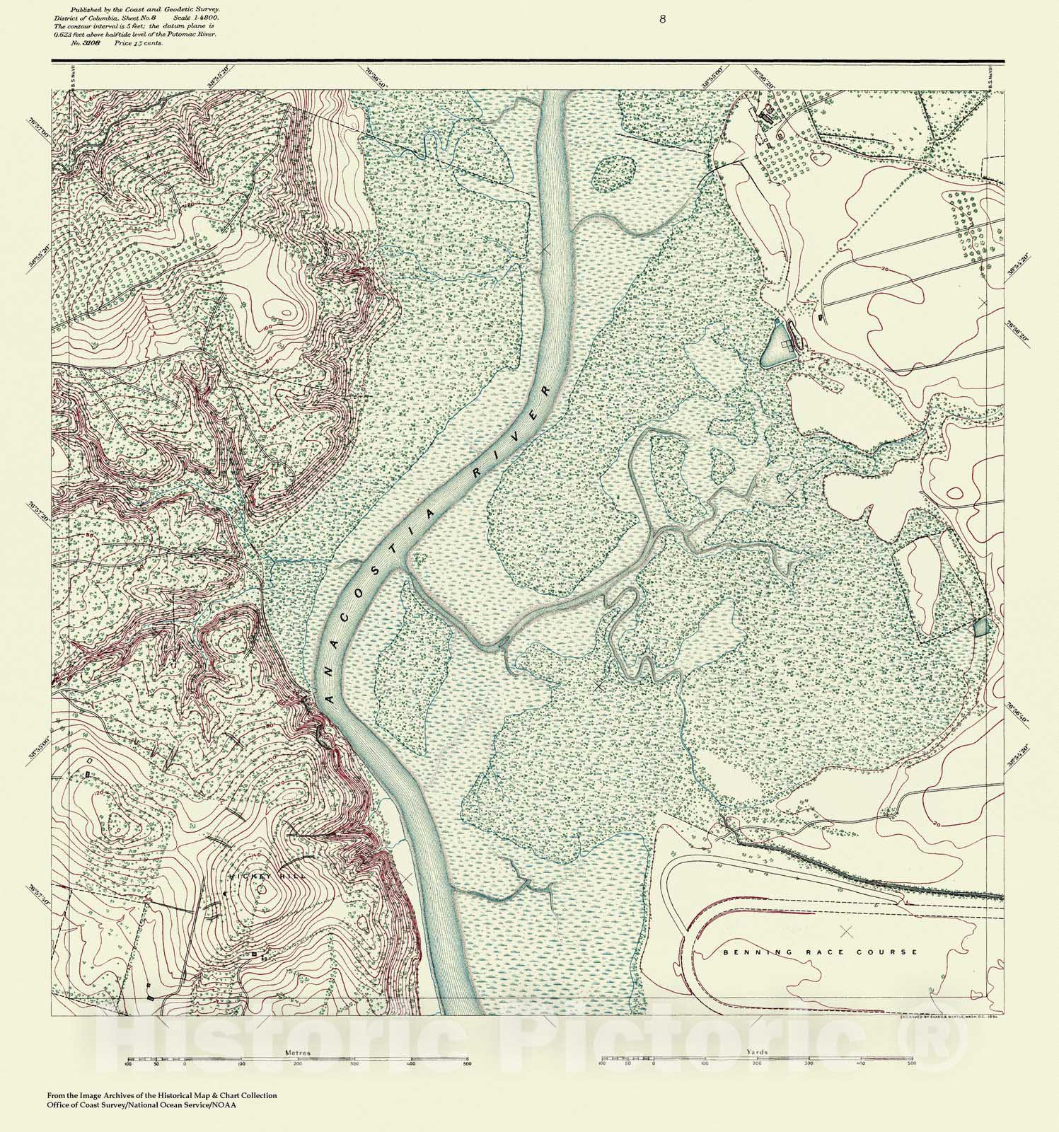 Historic Nautical Map - Topographic Map Of Washington And Vicinity, Sheet 8, DC, 1888 NOAA Topographic - Vintage Wall Art