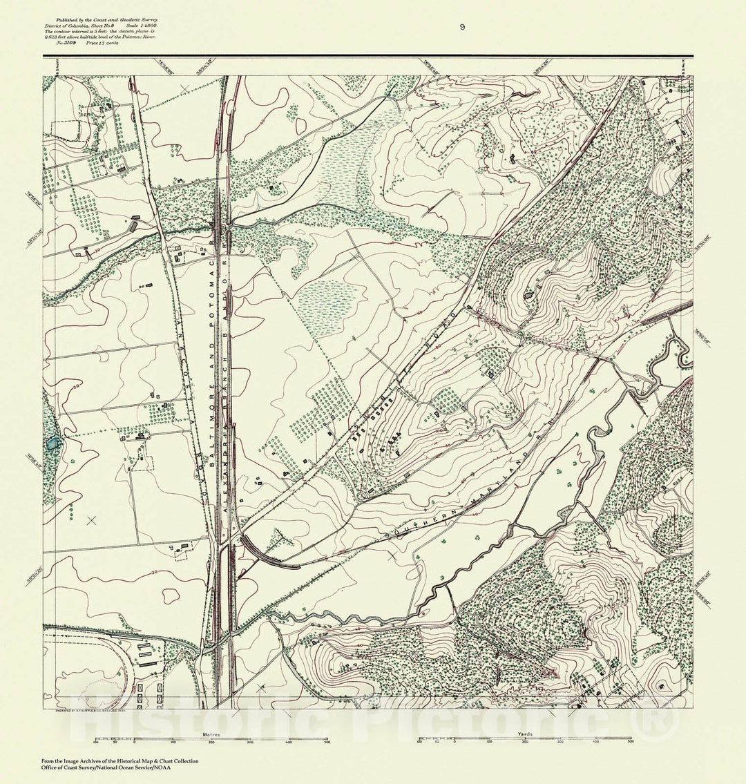 Historic Nautical Map - Topographic Map Of Washington And Vicinity, Sheet 9, DC, 1888 NOAA Topographic - Vintage Wall Art