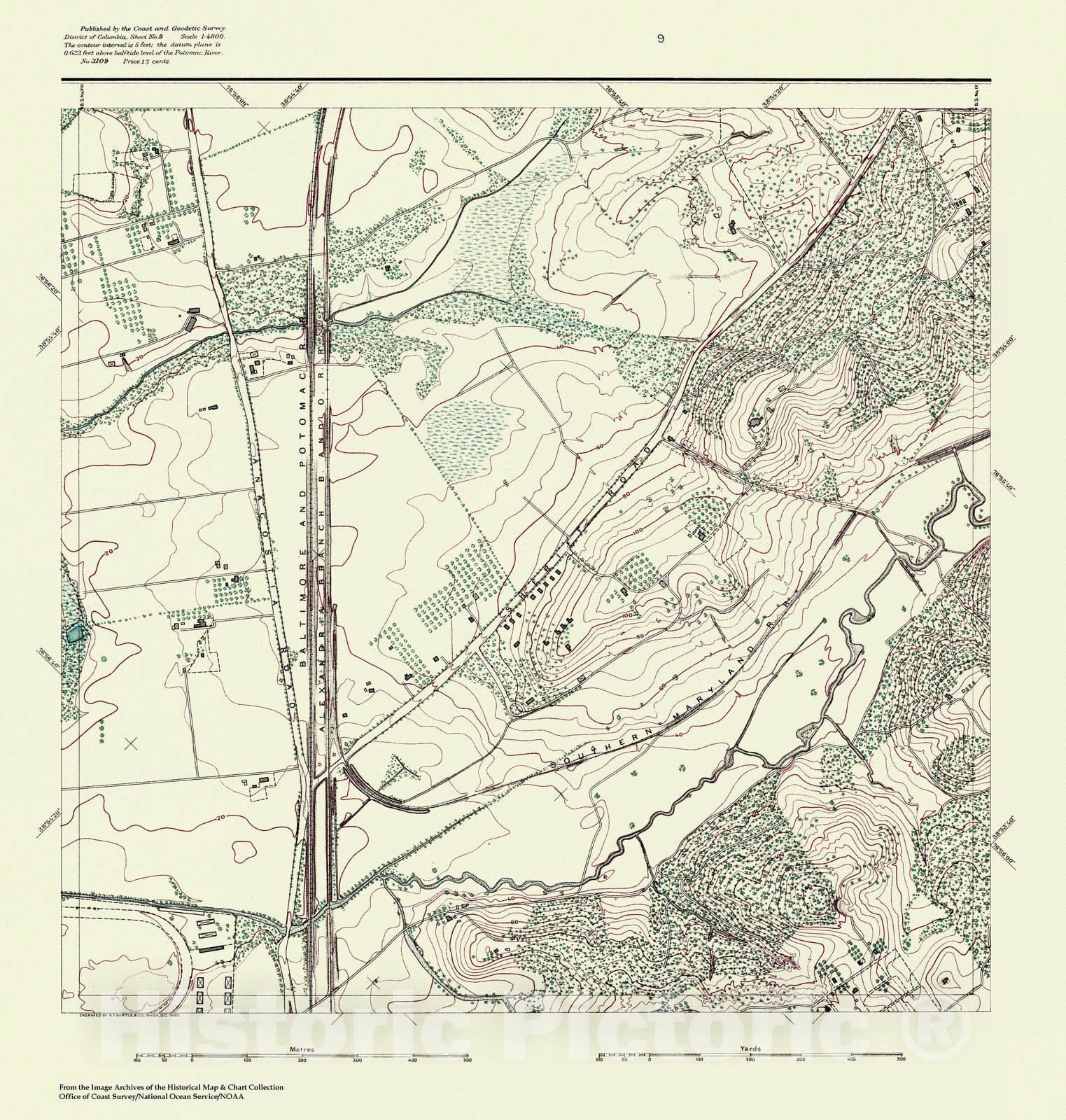 Historic Nautical Map - Topographic Map Of Washington And Vicinity, Sheet 9, DC, 1888 NOAA Topographic - Vintage Wall Art