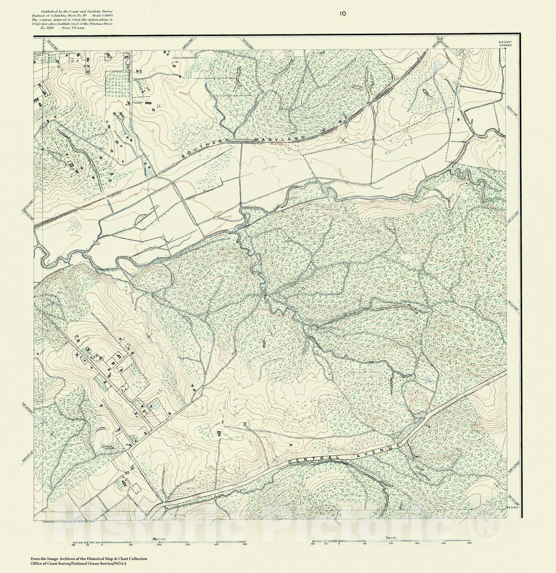 Historic Nautical Map - Topographic Map Of Washington And Vicinity, Sheet 10, DC, 1888 NOAA Topographic - Vintage Wall Art