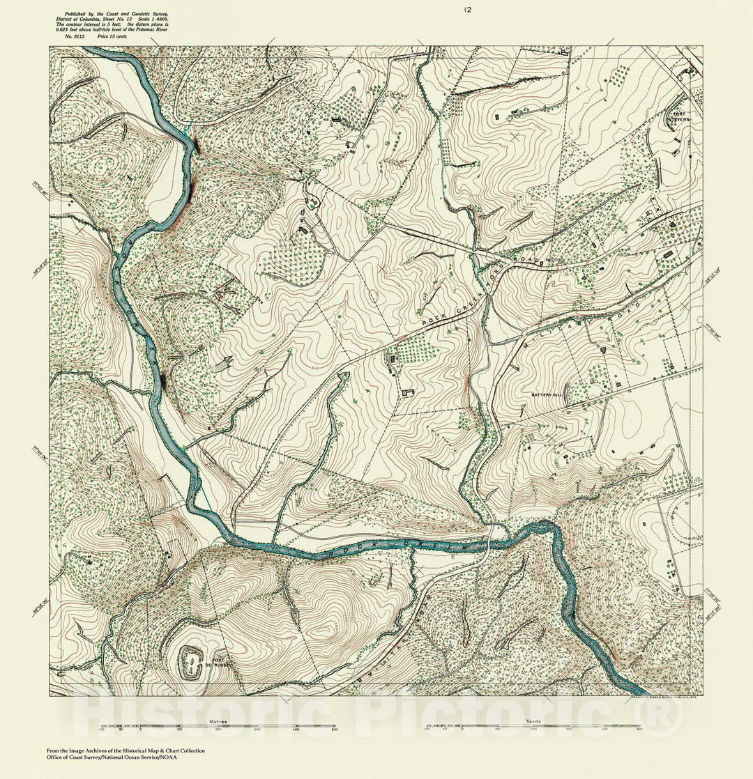 Historic Nautical Map - Topographic Map Of Washington And Vicinity, Sheet 12, DC, 1888 NOAA Topographic - Vintage Wall Art