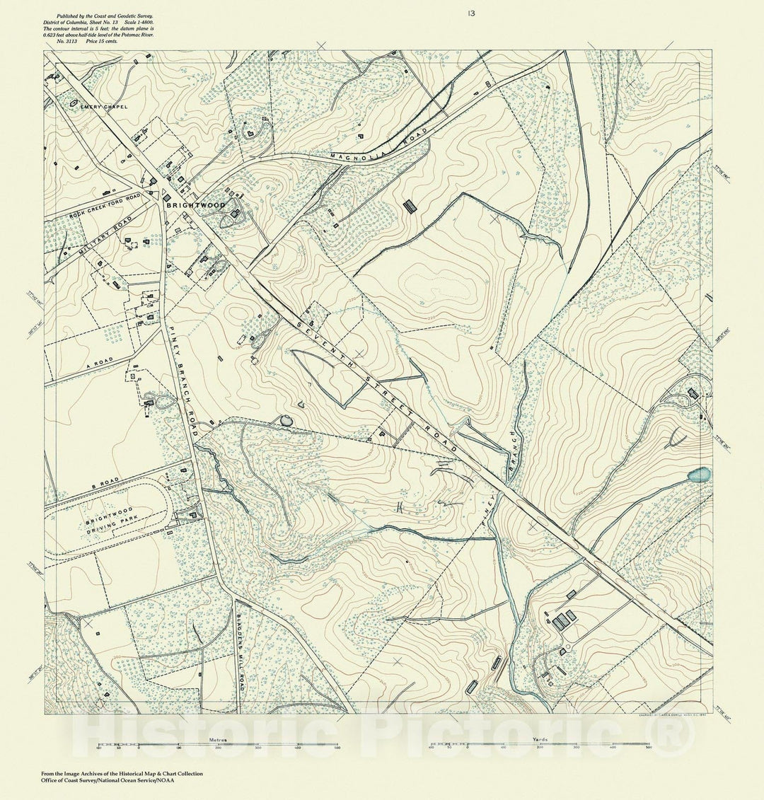 Historic Nautical Map - Topographic Map Of Washington And Vicinity, Sheet 13, DC, 1888 NOAA Topographic - Vintage Wall Art