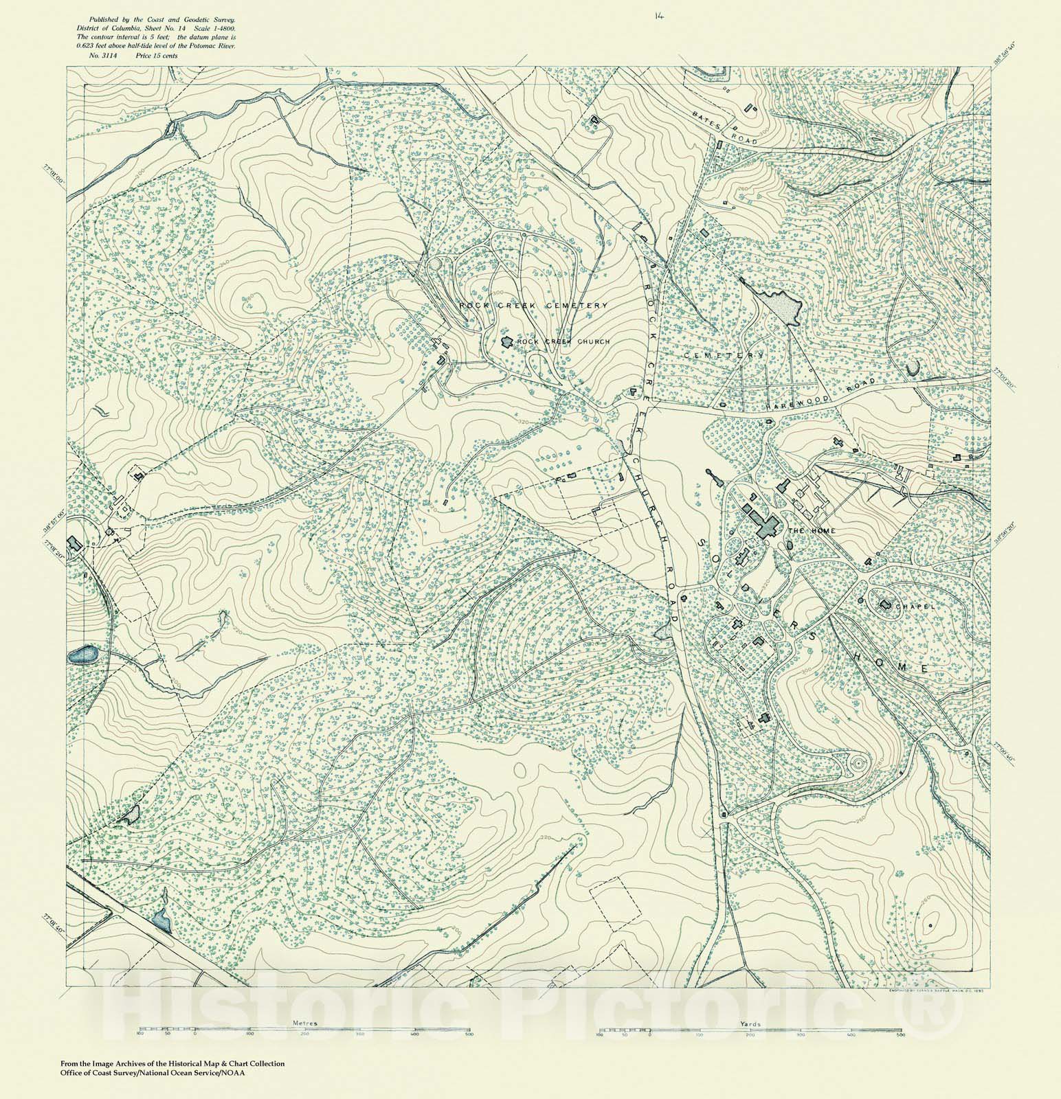 Historic Nautical Map - Topographic Map Of Washington And Vicinity, Sheet 14, DC, 1888 NOAA Topographic - Vintage Wall Art