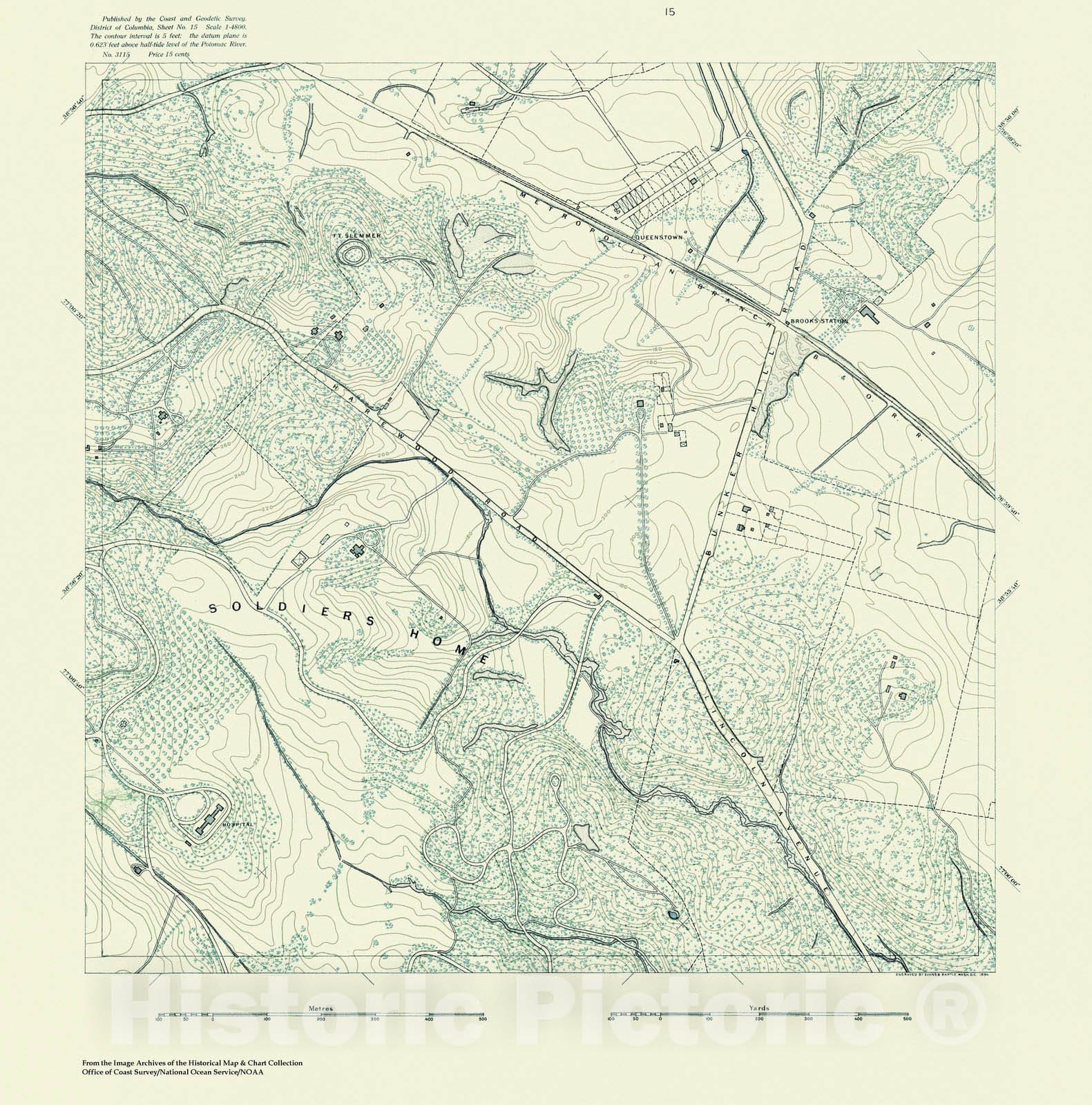 Historic Nautical Map - Topographic Map Of Washington And Vicinity, Sheet 15, DC, 1888 NOAA Topographic - Vintage Wall Art