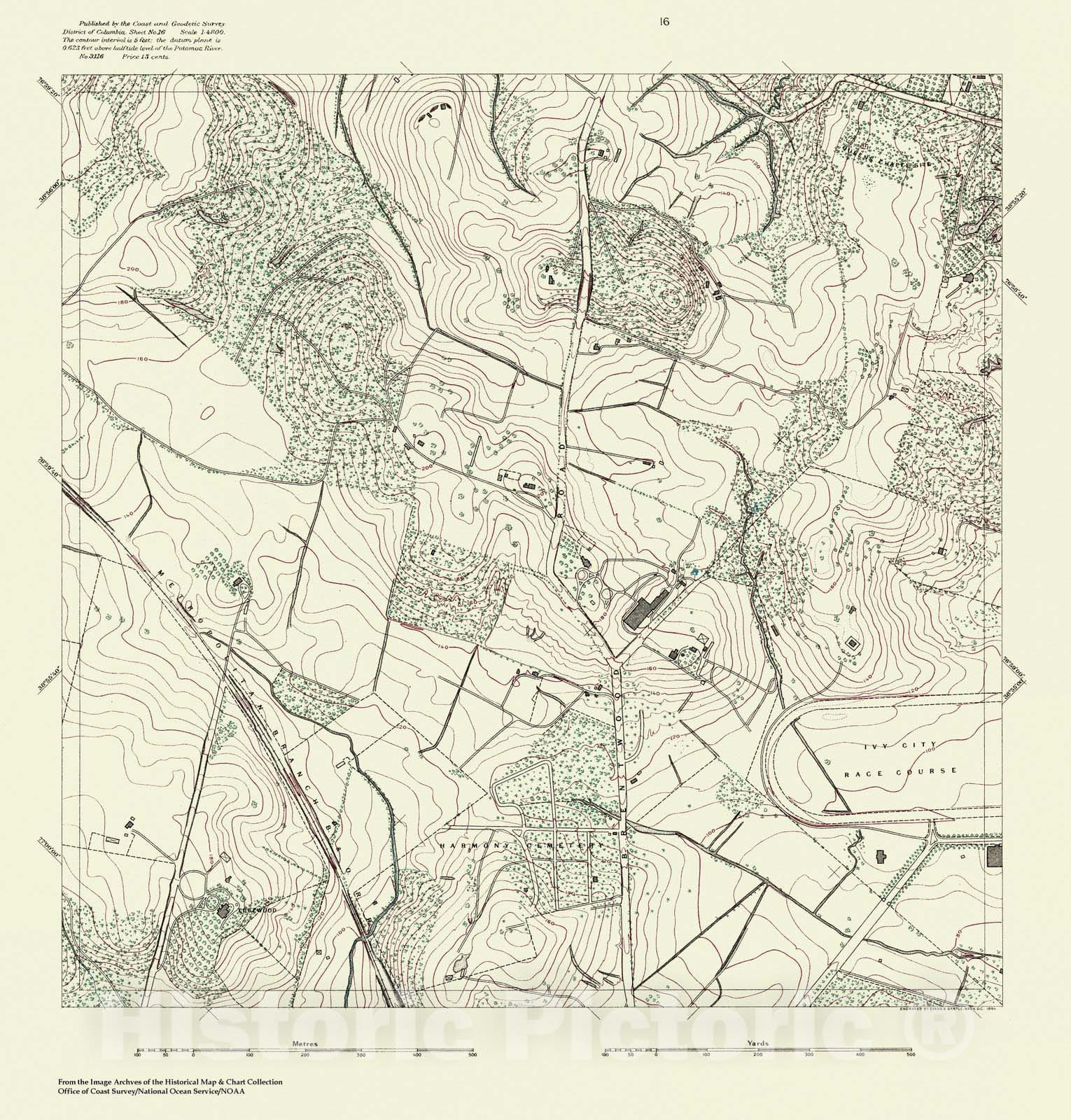 Historic Nautical Map - Topographic Map Of Washington And Vicinity, Sheet 16, DC, 1888 NOAA Topographic - Vintage Wall Art