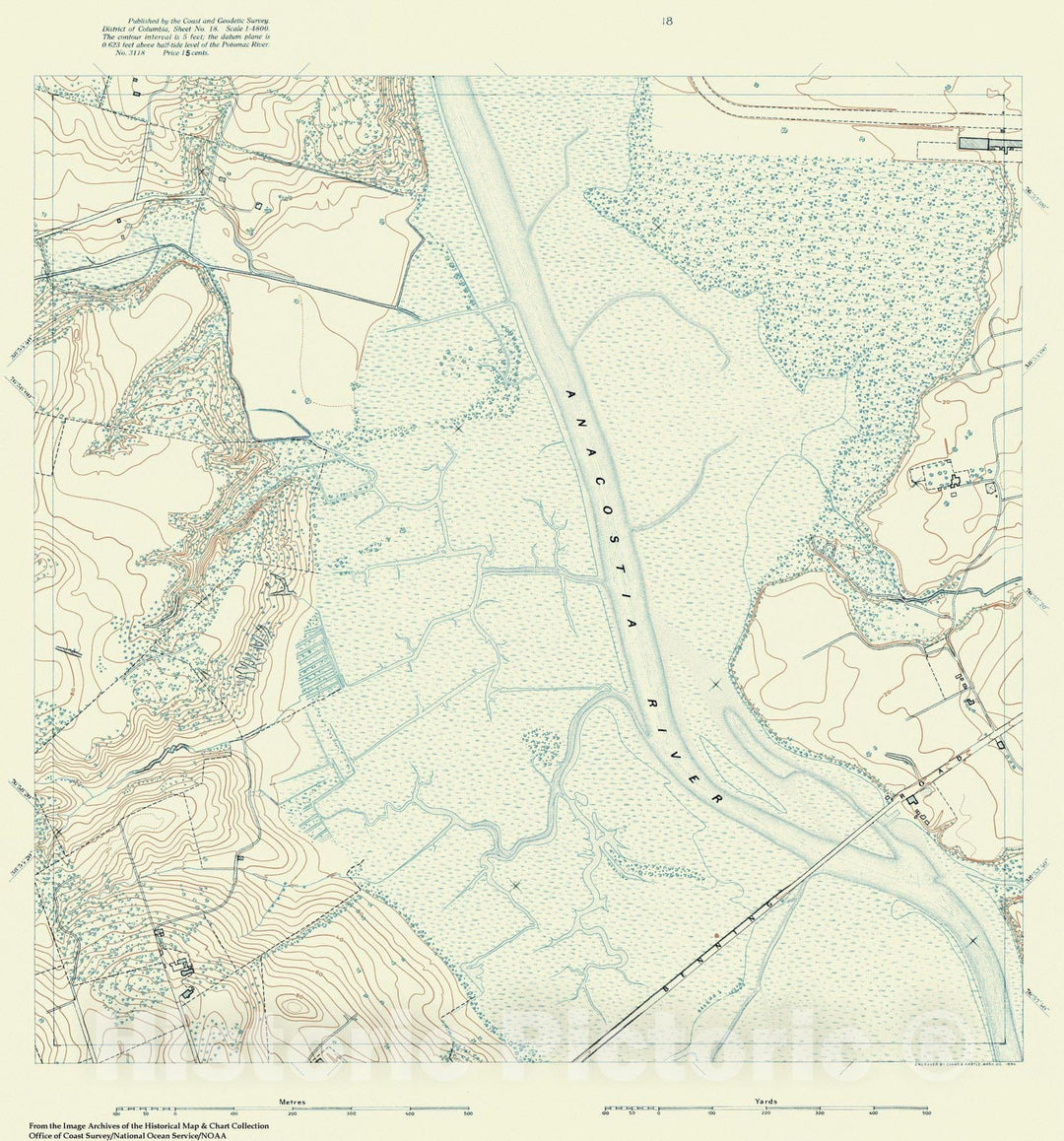 Historic Nautical Map - Topographic Map Of Washington And Vicinity, Sheet 18, DC, 1888 NOAA Topographic - Vintage Wall Art