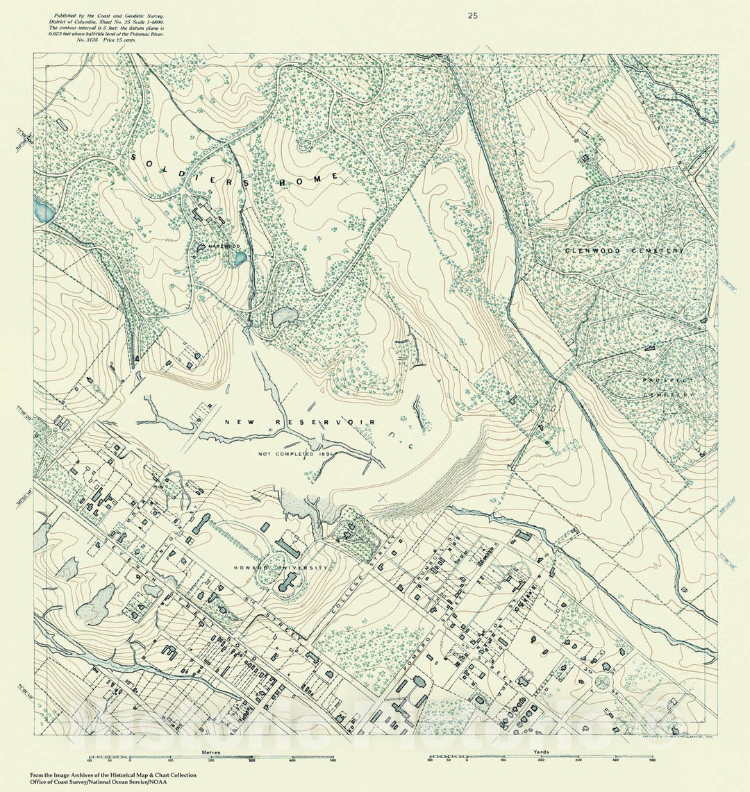 Historic Nautical Map - Topographic Map Of Washington And Vicinity, Sheet 25, DC, 1888 NOAA Topographic - Vintage Wall Art