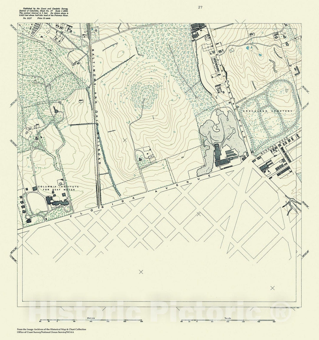 Historic Nautical Map - Topographic Map Of Washington And Vicinity, Sheet 27, DC, 1888 NOAA Topographic - Vintage Wall Art