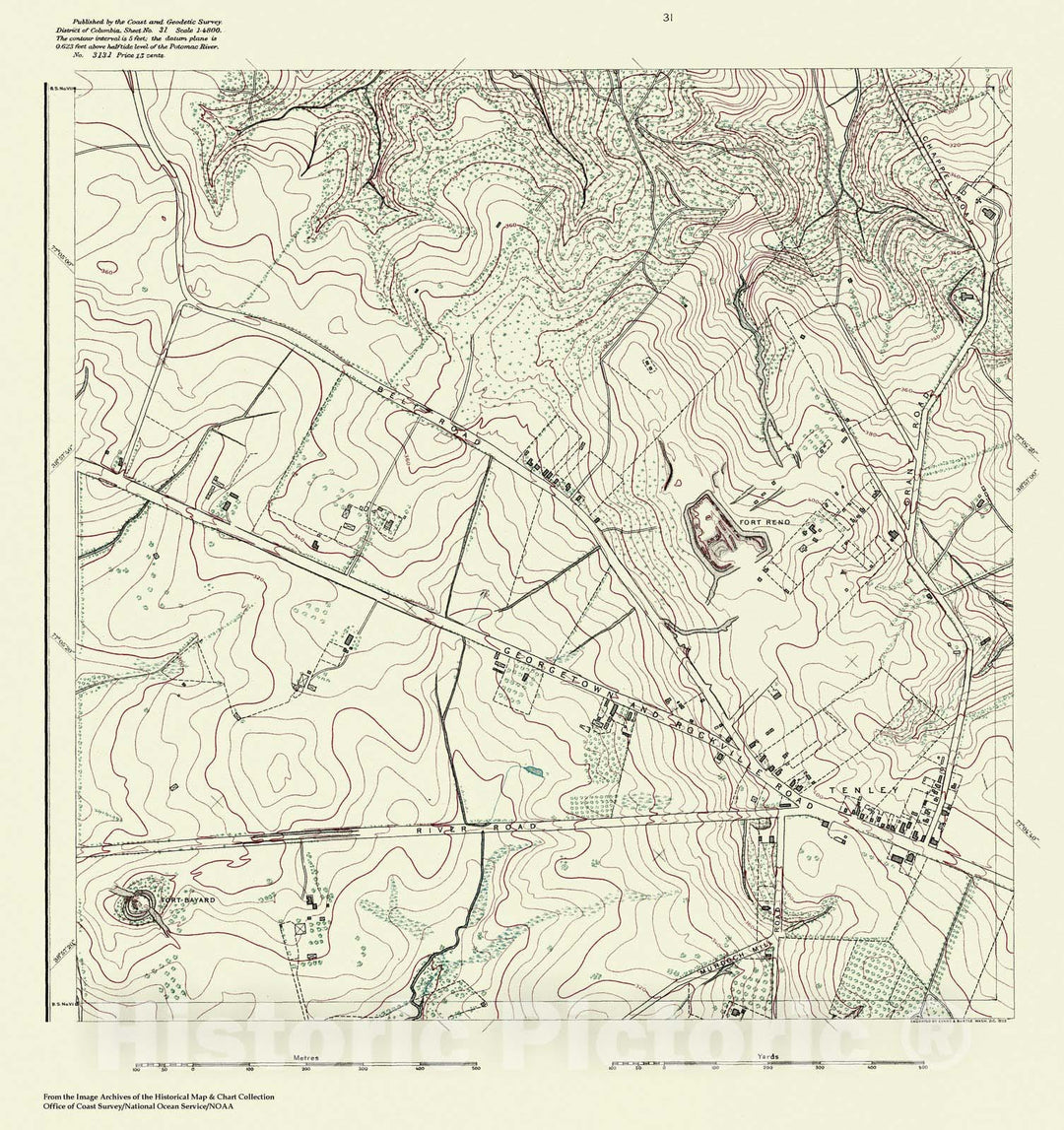 Historic Nautical Map - Topographic Map Of Washington And Vicinity, Sheet 31, DC, 1888 NOAA Topographic - Vintage Wall Art