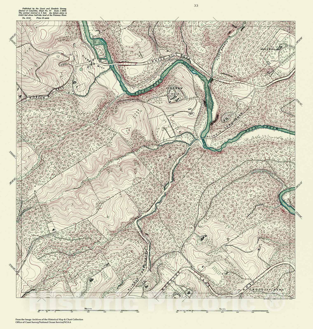 Historic Nautical Map - Topographic Map Of Washington And Vicinity, Sheet 33, DC, 1888 NOAA Topographic - Vintage Wall Art