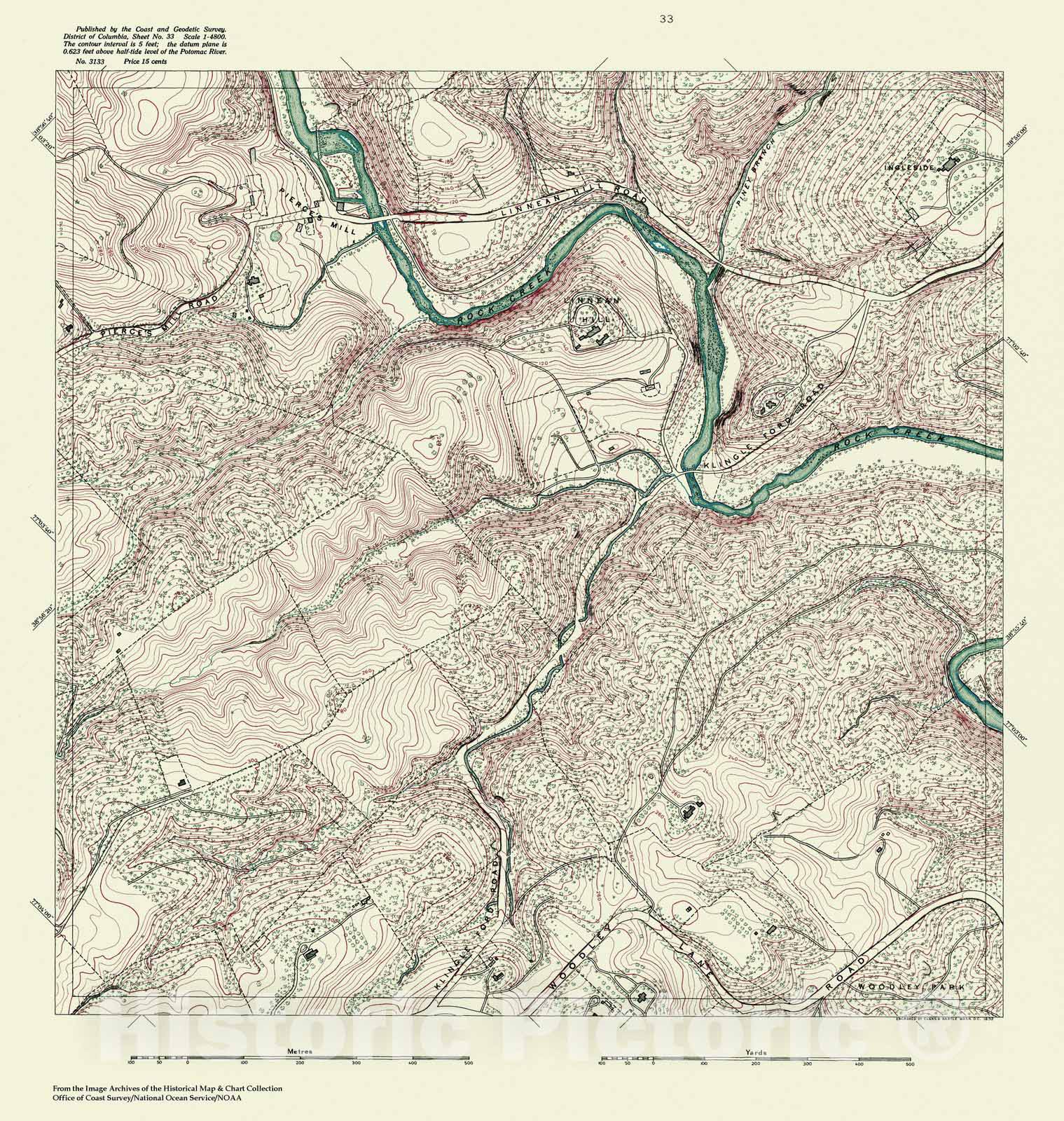 Historic Nautical Map - Topographic Map Of Washington And Vicinity, Sheet 33, DC, 1888 NOAA Topographic - Vintage Wall Art