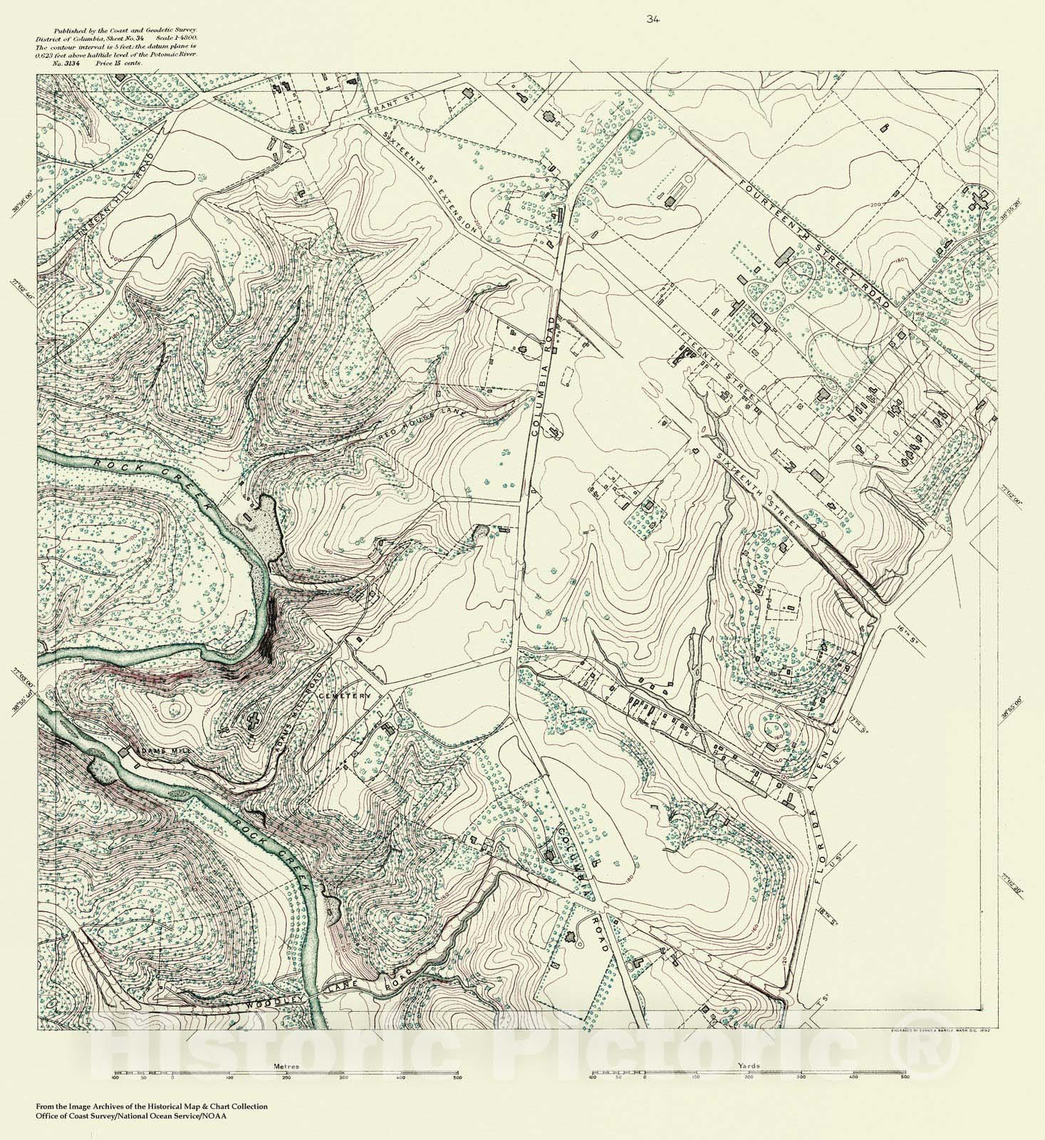 Historic Nautical Map - Topographic Map Of Washington And Vicinity, Sheet 34, DC, 1888 NOAA Topographic - Vintage Wall Art