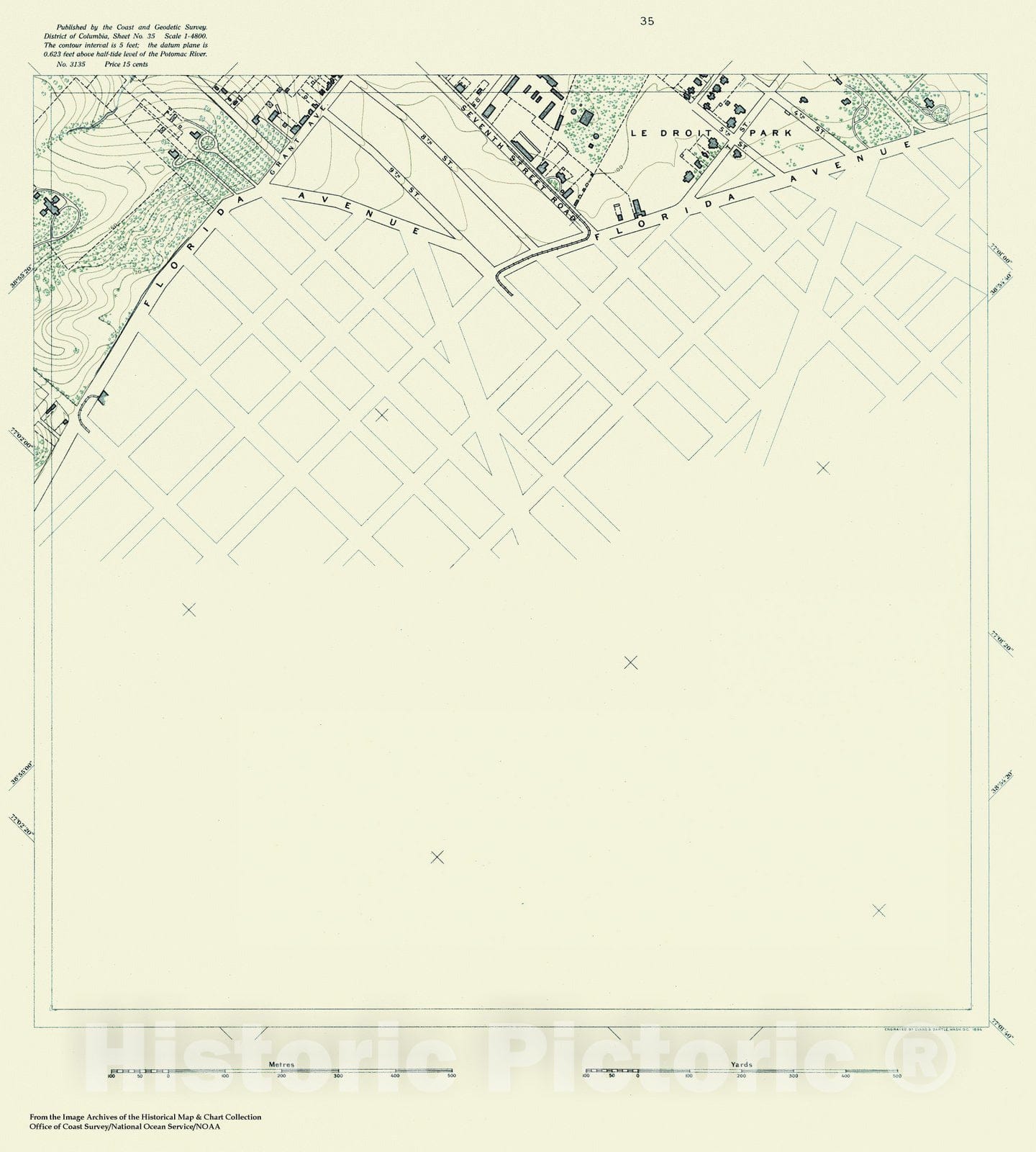 Historic Nautical Map - Topographic Map Of Washington And Vicinity, Sheet 35, DC, 1888 NOAA Topographic - Vintage Wall Art