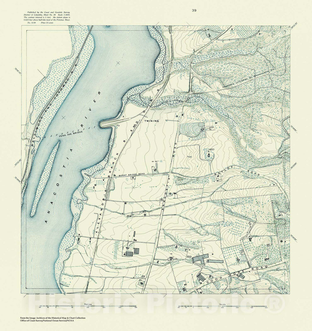 Historic Nautical Map - Topographic Map Of Washington And Vicinity, Sheet 39, DC, 1888 NOAA Topographic - Vintage Wall Art