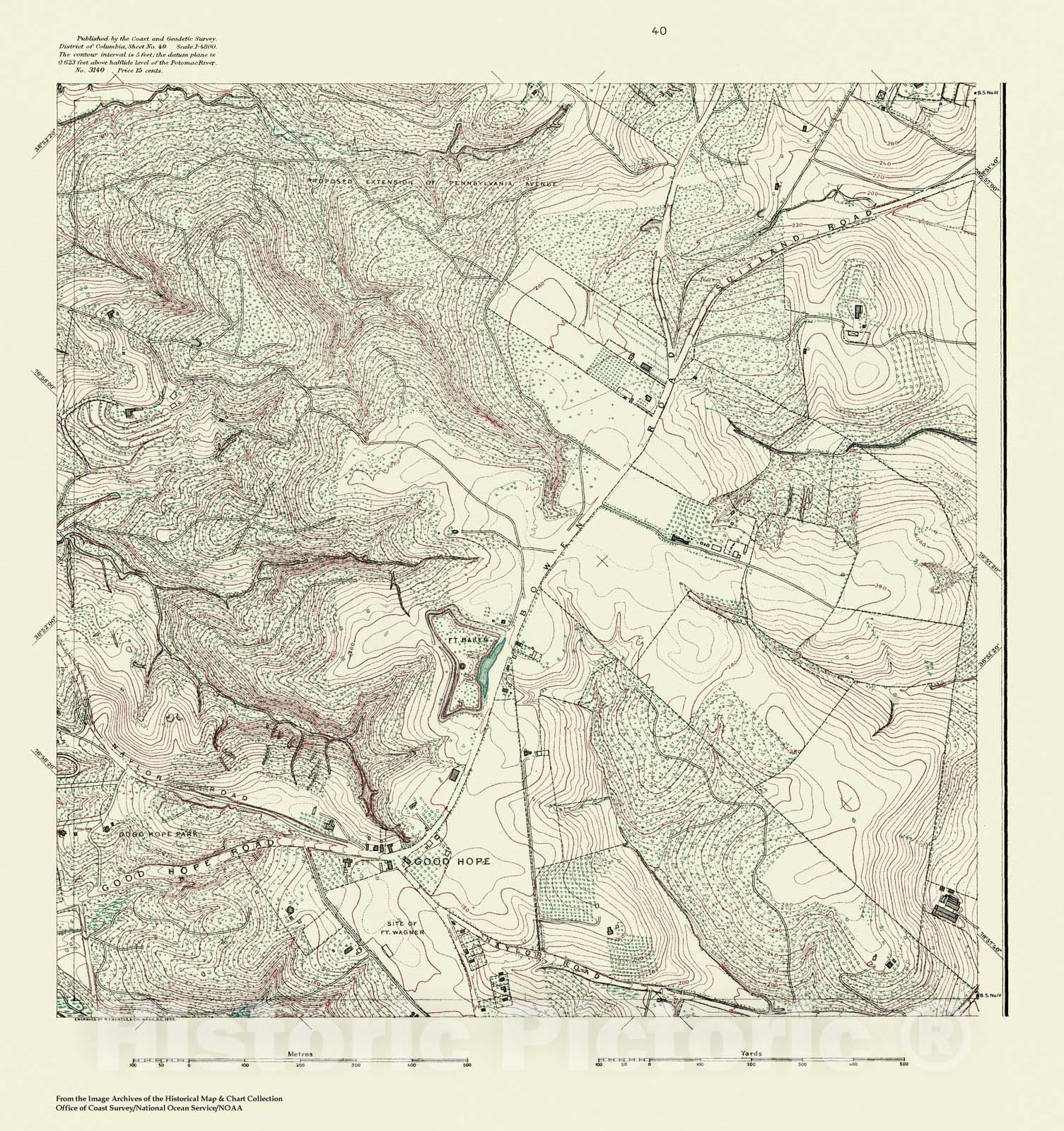 Historic Nautical Map - Topographic Map Of Washington And Vicinity, Sheet 40, DC, 1888 NOAA Topographic - Vintage Wall Art