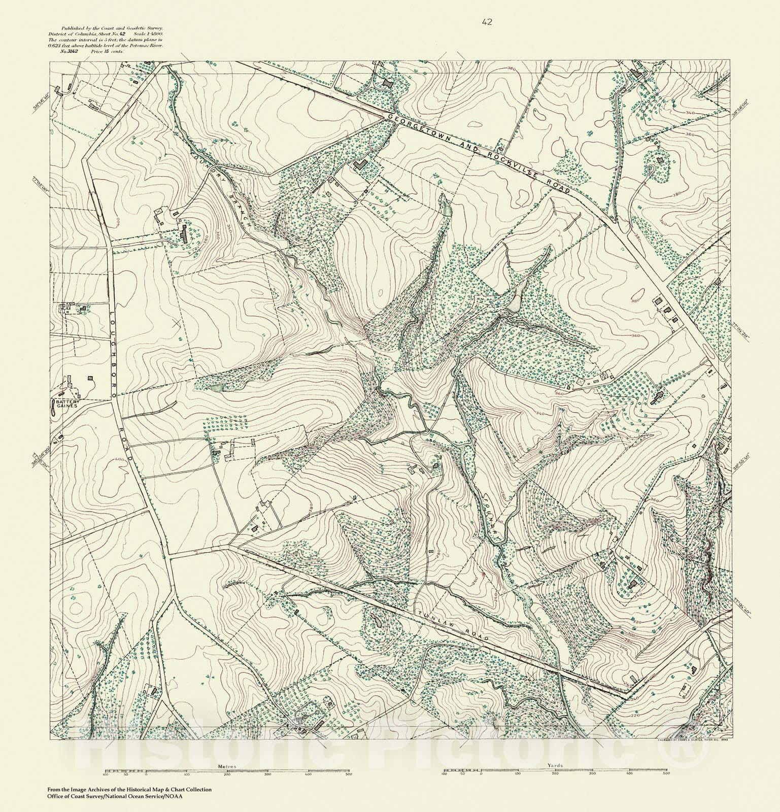 Historic Nautical Map - Topographic Map Of Washington And Vicinity, Sheet 42, DC, 1888 NOAA Topographic - Vintage Wall Art