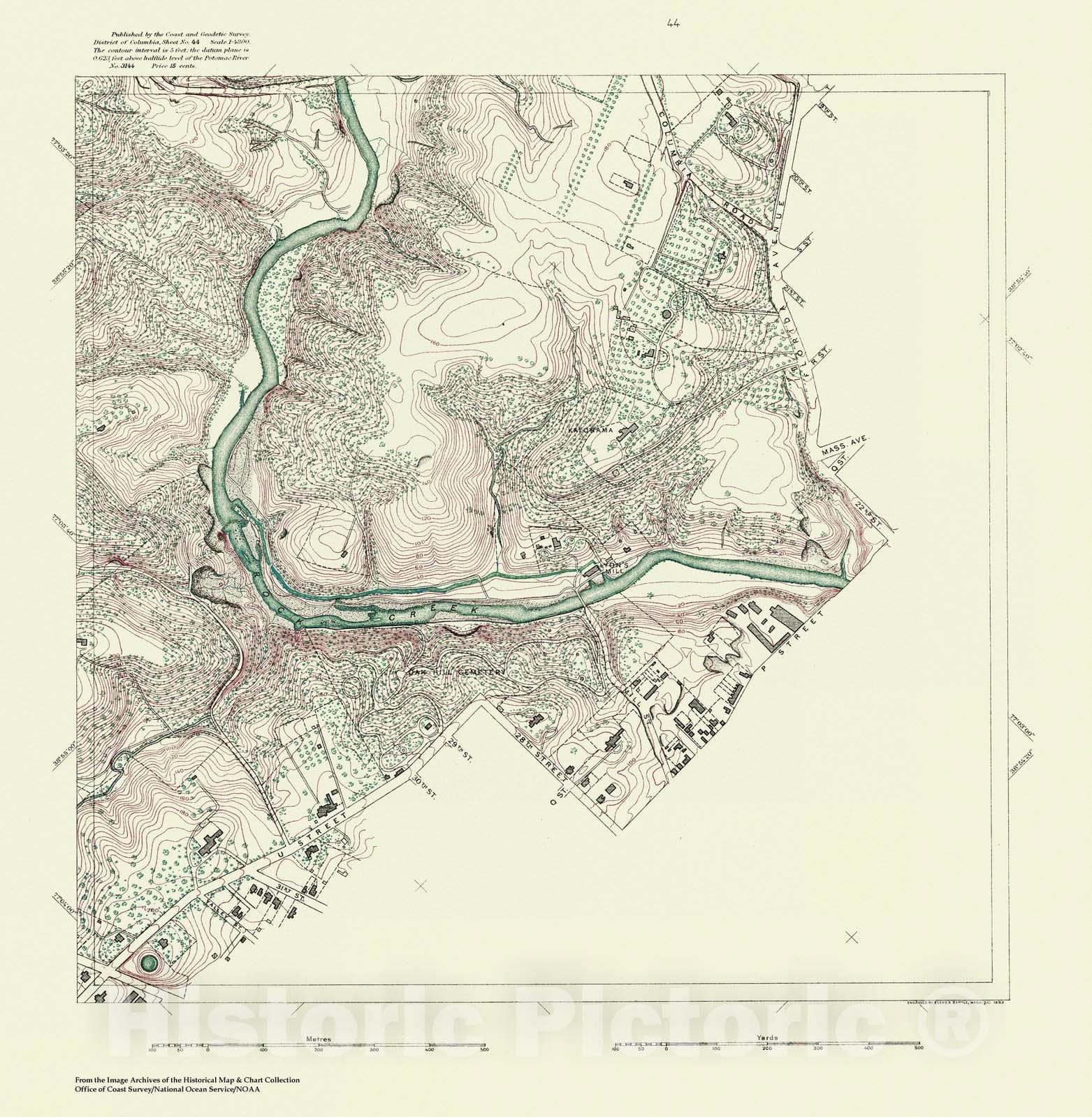 Historic Nautical Map - Topographic Map Of Washington And Vicinity, Sheet 44, DC, 1888 NOAA Topographic - Vintage Wall Art