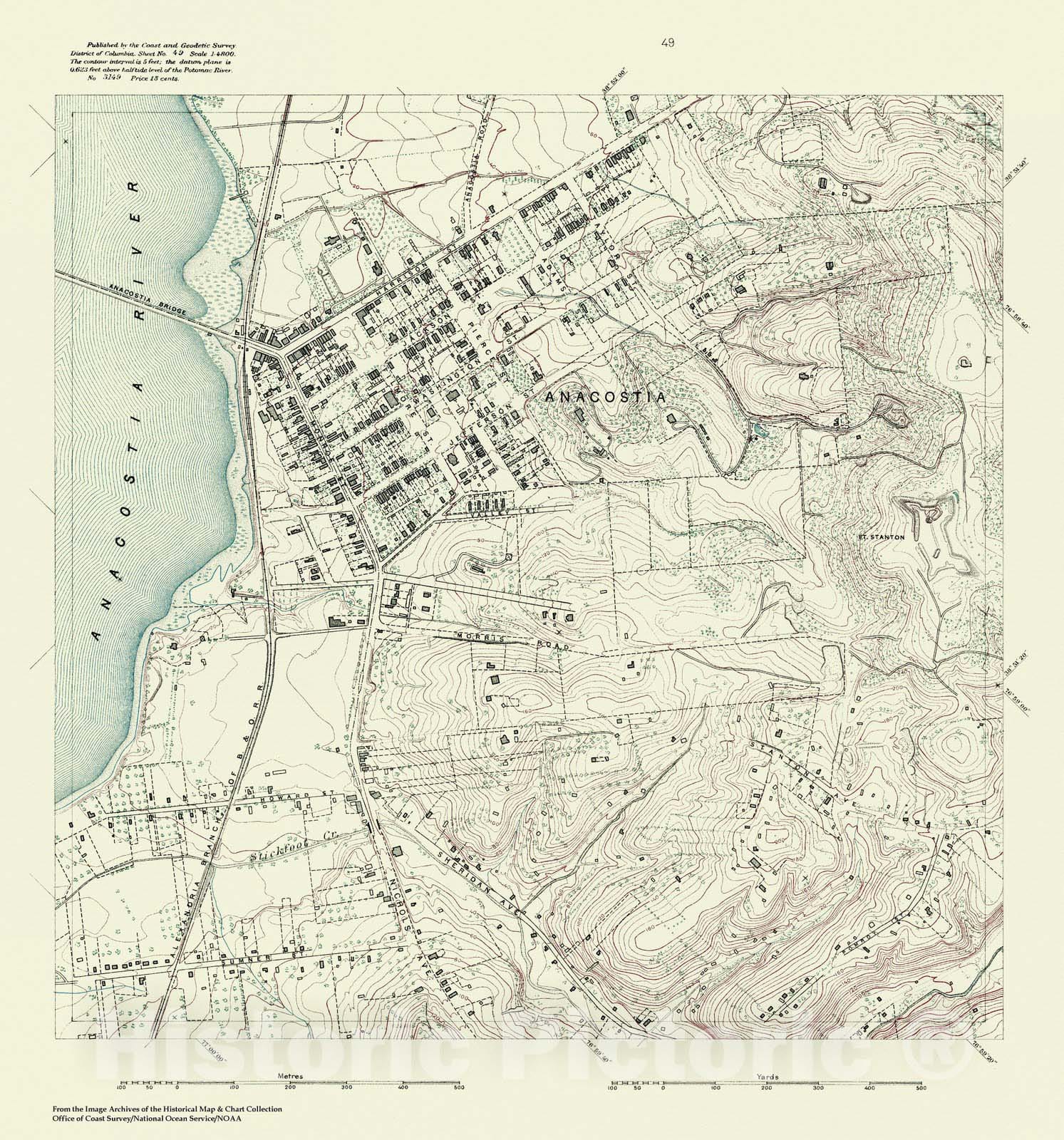 Historic Nautical Map - Topographic Map Of Washington And Vicinity, Sheet 49, DC, 1888 NOAA Topographic - Vintage Wall Art