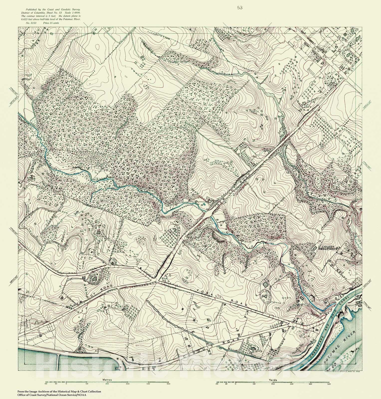 Historic Nautical Map - Topographic Map Of Washington And Vicinity, Sheet 53, DC, 1888 NOAA Topographic - Vintage Wall Art