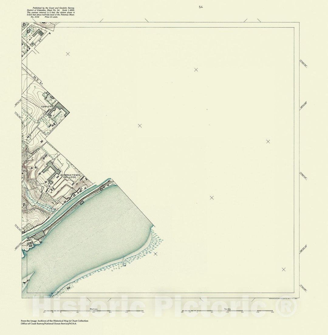 Historic Nautical Map - Topographic Map Of Washington And Vicinity, Sheet 54, DC, 1888 NOAA Topographic - Vintage Wall Art