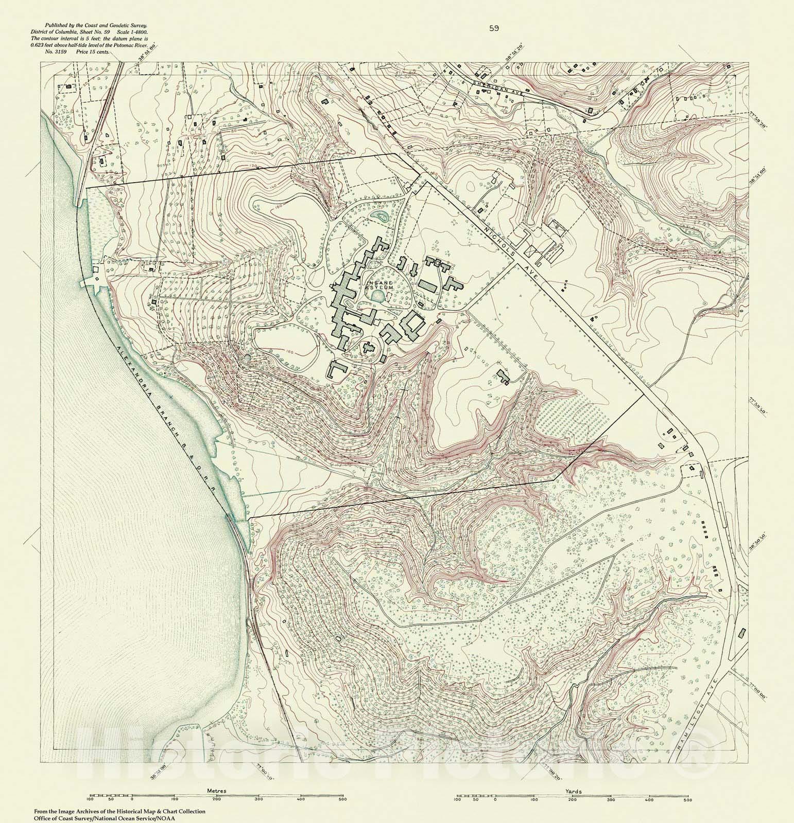 Historic Nautical Map - Topographic Map Of Washington And Vicinity, Sheet 59, DC, 1888 NOAA Topographic - Vintage Wall Art