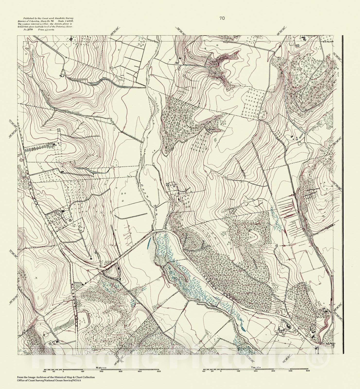 Historic Nautical Map - Topographic Map Of Washington And Vicinity, Sheet 70, DC, 1888 NOAA Topographic - Vintage Wall Art