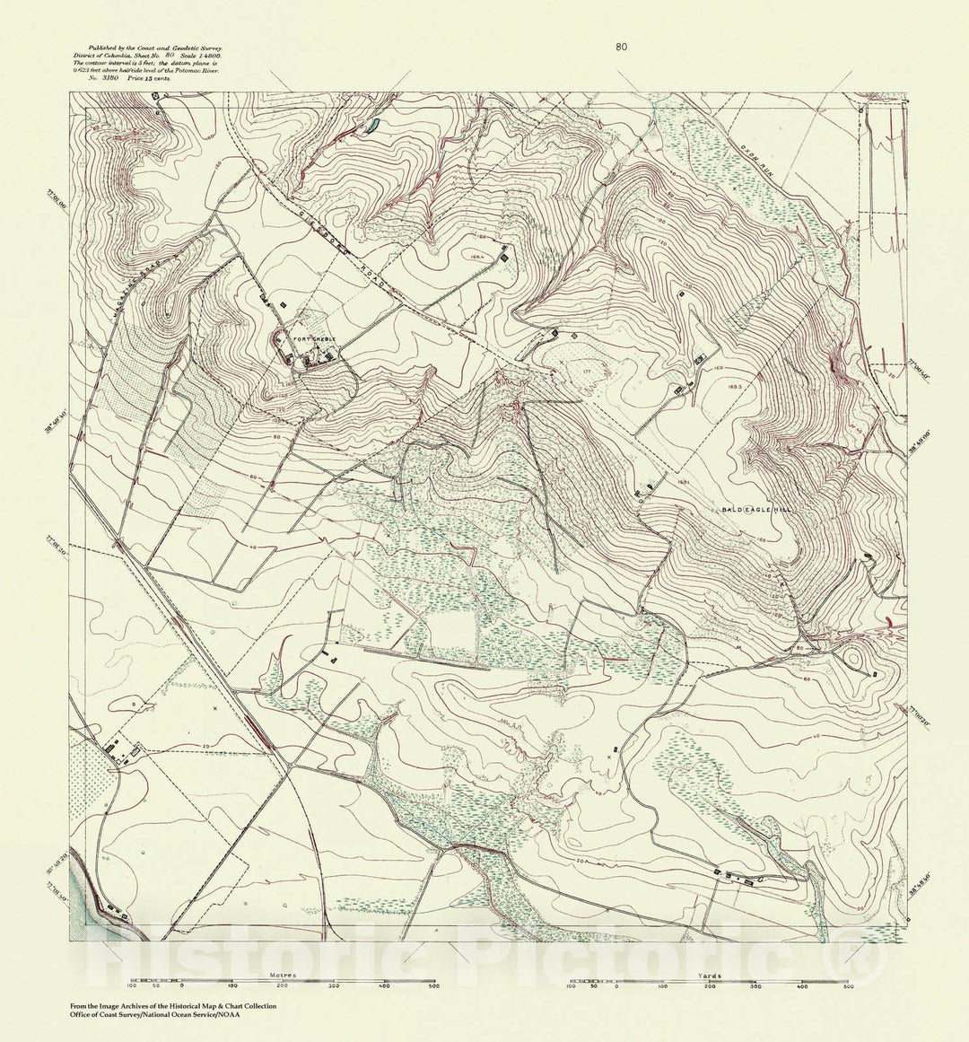 Historic Nautical Map - Topographic Map Of Washington And Vicinity, Sheet 80, DC, 1888 NOAA Topographic - Vintage Wall Art