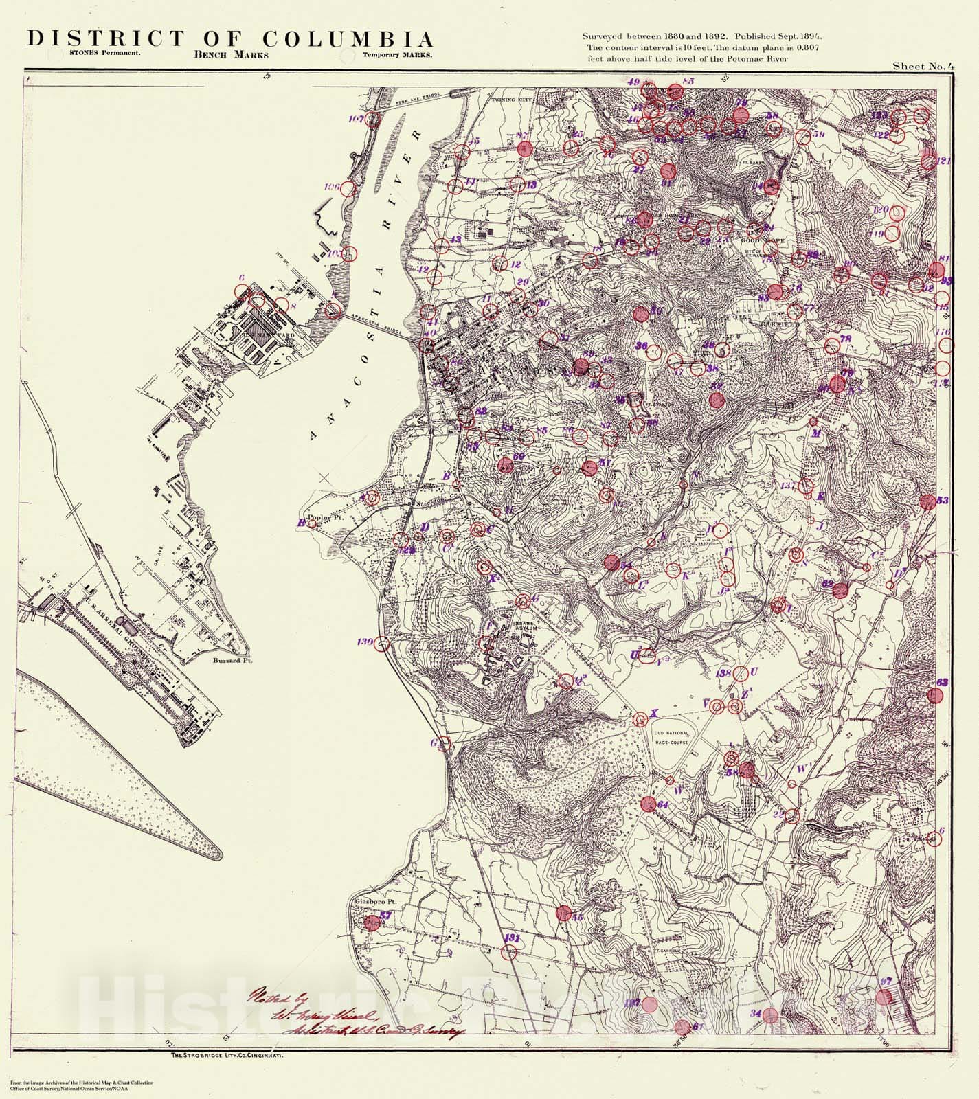 Historic Nautical Map - District Of Columbia Bench Marks, DC, 1882 NOAA City Plan - Vintage Wall Art