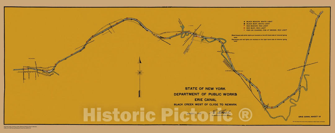 Historic Nautical Map - Map Of Erie Canal From Black Creek West Of Clyde To Newark Sheet 18, NY, 1923 NOAA Chart - Vintage Wall Art