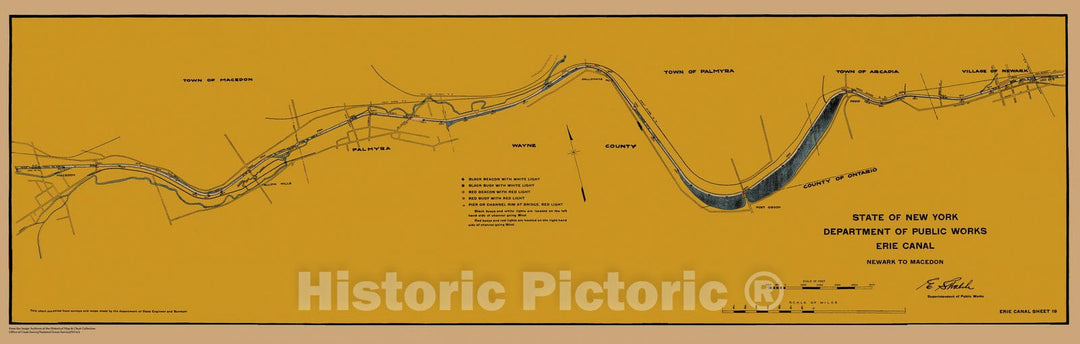 Historic Nautical Map - Map Of Erie Canal From Newark To Macedon Sheet 19, NY, 1923 NOAA Chart - Vintage Wall Art