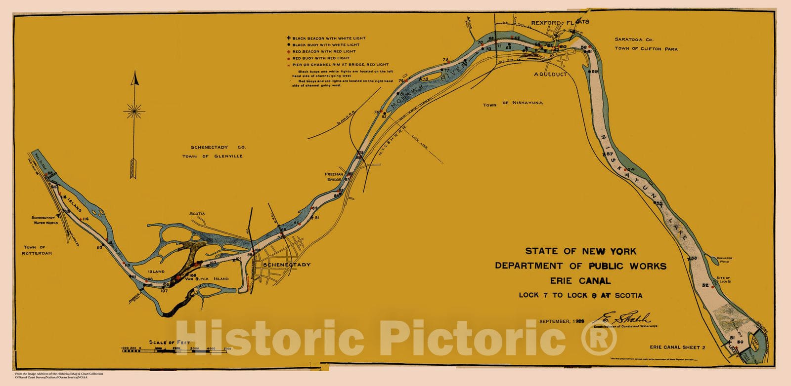 Historic Nautical Map - State Of New York Department Of Public Works Erie Canal, NY, 1923 NOAA Chart - Vintage Wall Art, v9