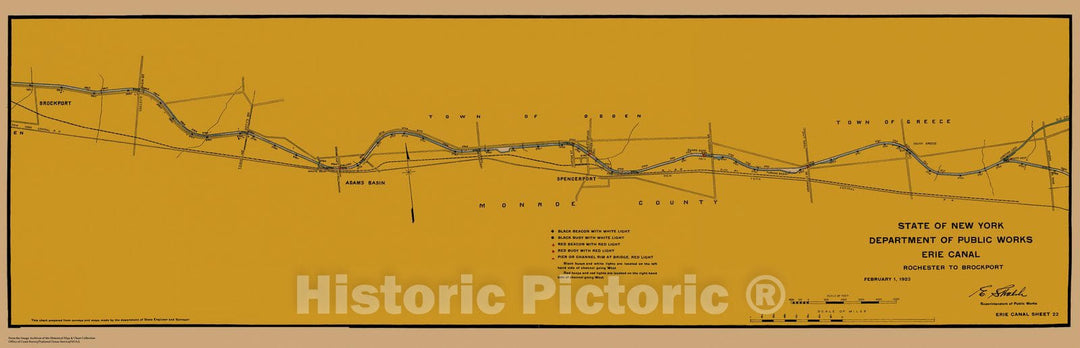 Historic Nautical Map - Map Of Erie Canal From Rochester To Brockport Sheet 22, NY, 1923 NOAA Chart - Vintage Wall Art