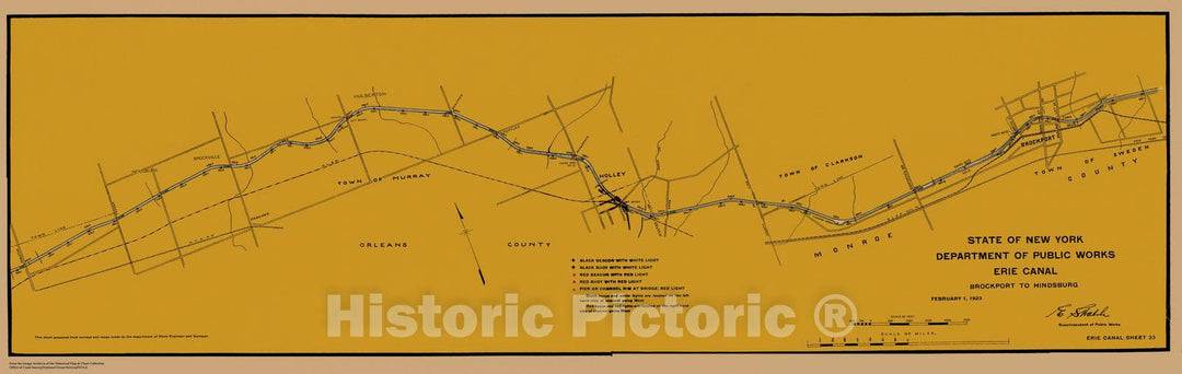 Historic Nautical Map - Map Of Erie Canal From Brockport To Hindsburg Sheet 23, NY, 1923 NOAA Chart - Vintage Wall Art