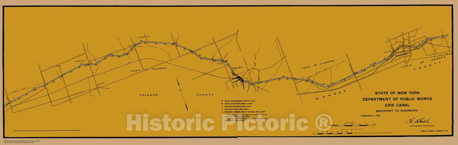 Historic Nautical Map - Map Of Erie Canal From Brockport To Hindsburg Sheet 23, NY, 1923 NOAA Chart - Vintage Wall Art