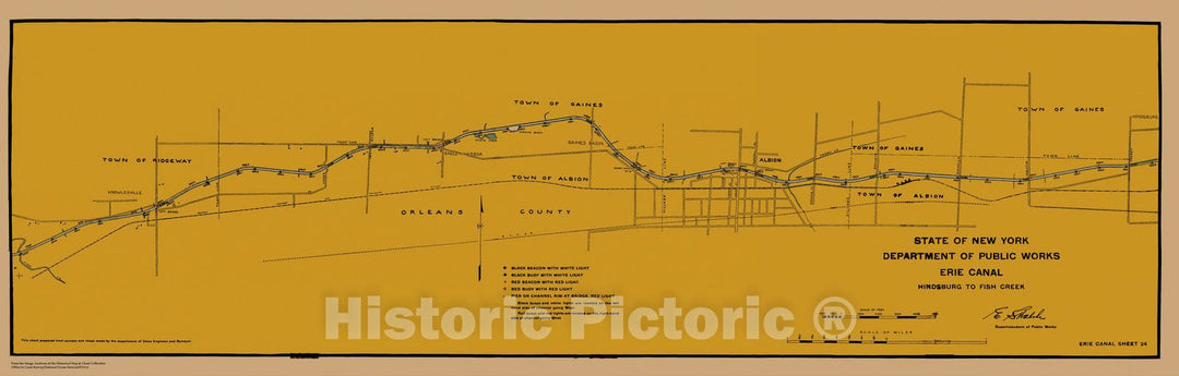 Historic Nautical Map - Map Of Erie Canal From Hindsburg To Fish Creek Sheet 24, NY, 1923 NOAA Chart - Vintage Wall Art