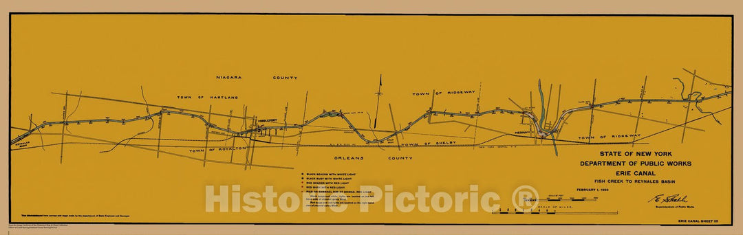 Historic Nautical Map - Map Of Erie Canal From Fish Creek To Reynales Basin Sheet 25, NY, 1923 NOAA Chart - Vintage Wall Art