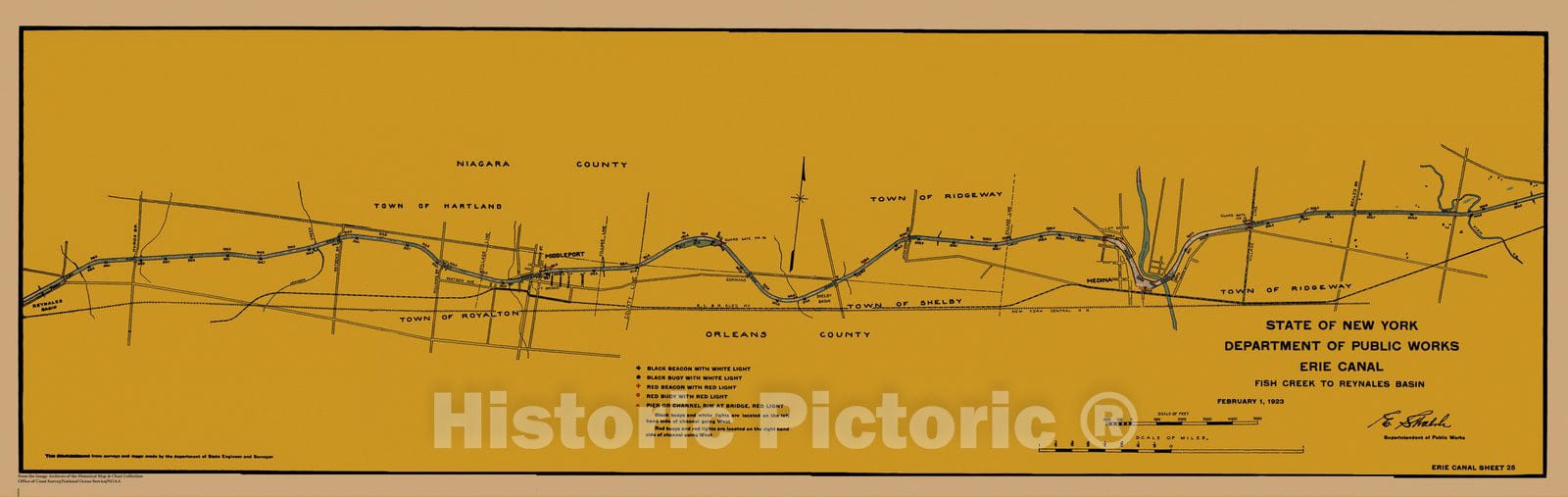 Historic Nautical Map - Map Of Erie Canal From Fish Creek To Reynales Basin Sheet 25, NY, 1923 NOAA Chart - Vintage Wall Art