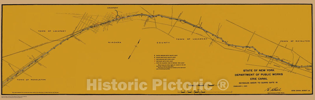 Historic Nautical Map - Map Of Erie Canal From Reynales Basin To Guard Gate 18 Sheet 26, NY, 1923 NOAA Chart - Vintage Wall Art