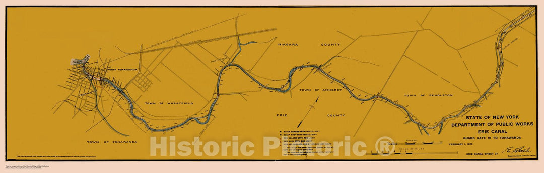 Historic Nautical Map - State Of New York Department Of Public Works Erie Canal, NY, 1923 NOAA Chart - Vintage Wall Art, v8