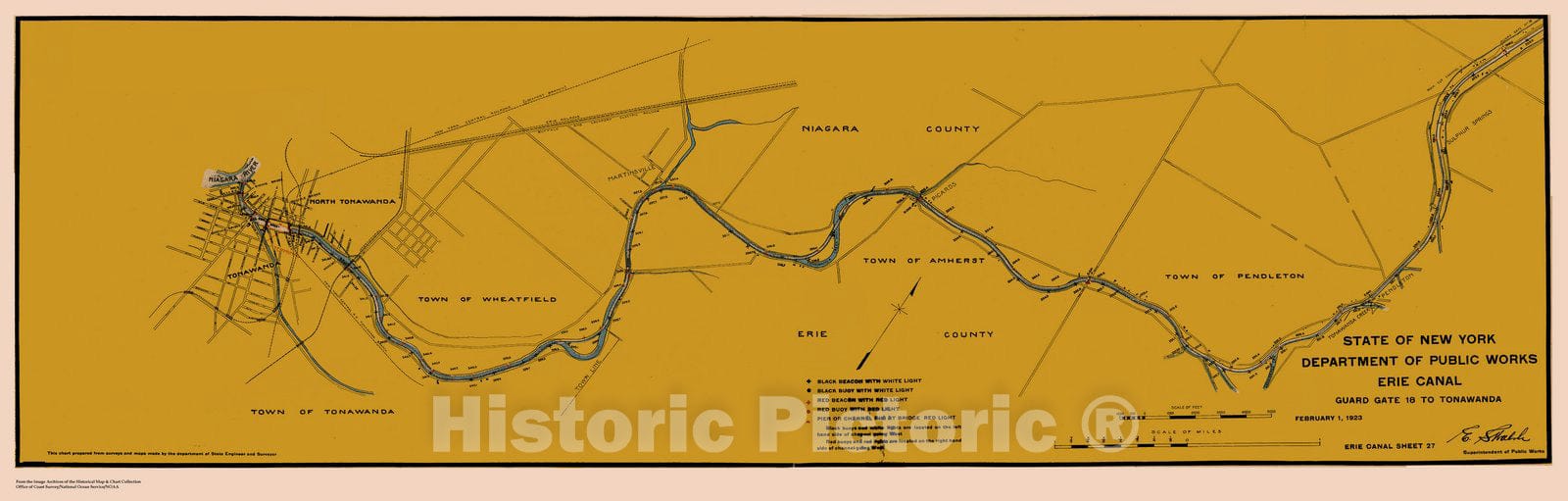 Historic Nautical Map - State Of New York Department Of Public Works Erie Canal, NY, 1923 NOAA Chart - Vintage Wall Art, v8